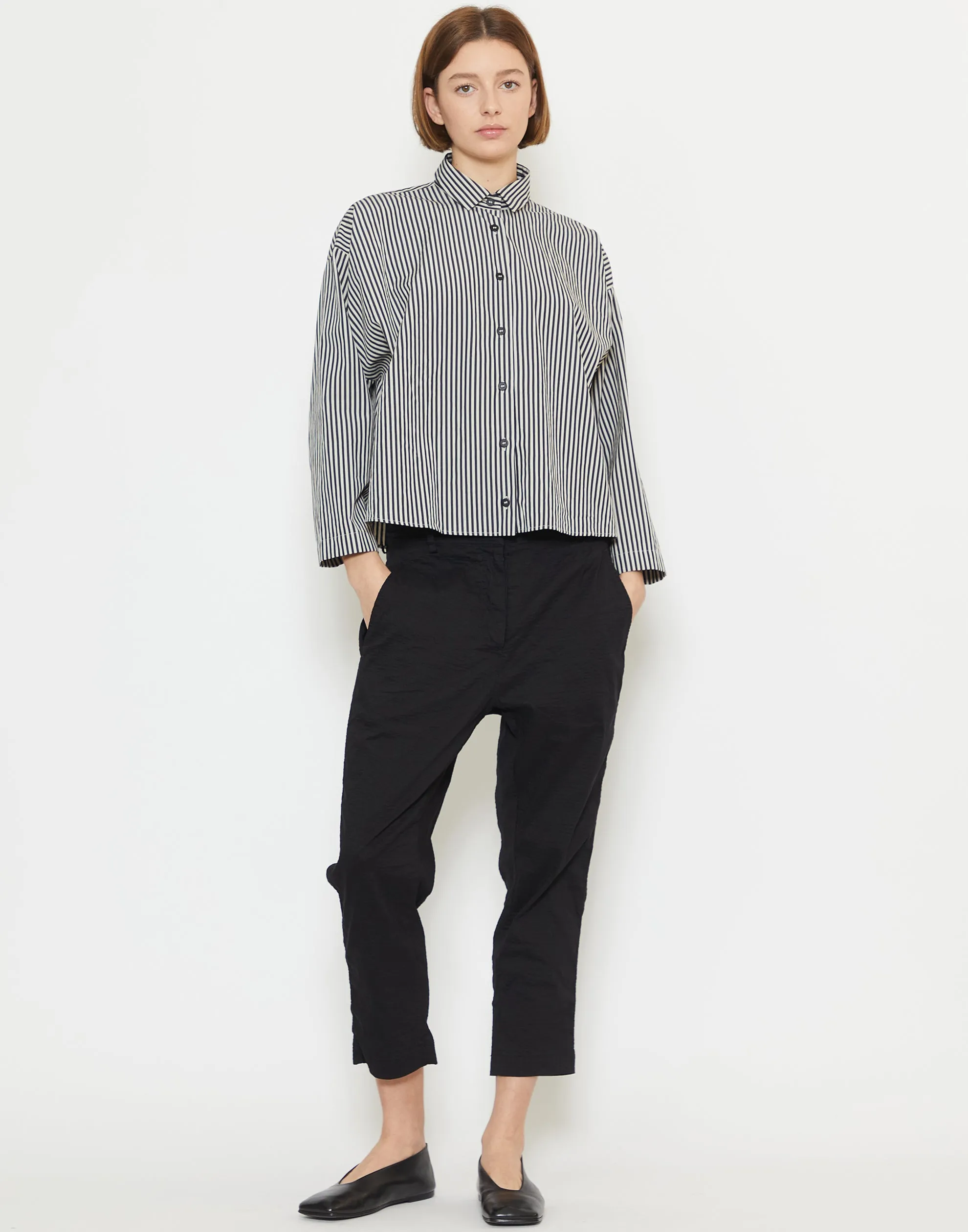 Black Stripe Cotton Short Overshirt