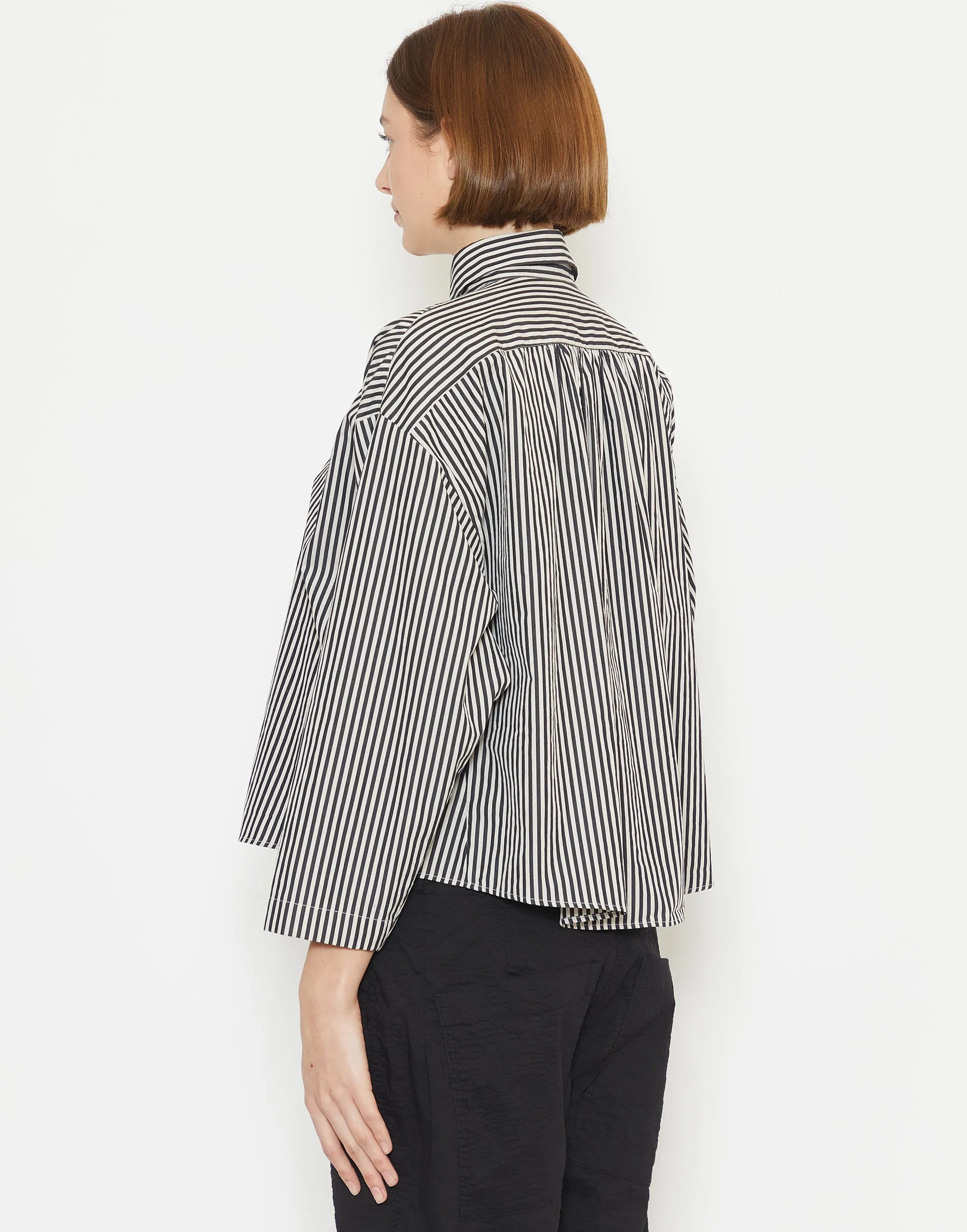 Black Stripe Cotton Short Overshirt