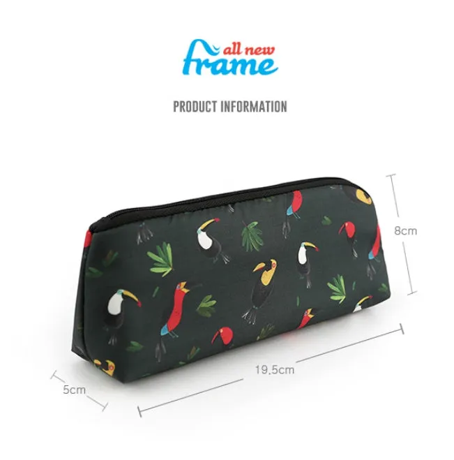 Black Toucans Birds Graphic Pencil Cases Stationery Zipper School 19cm Office Cosmetics Pouches Artists Designer Prints Gifts Bags Purses Students Girls Cute