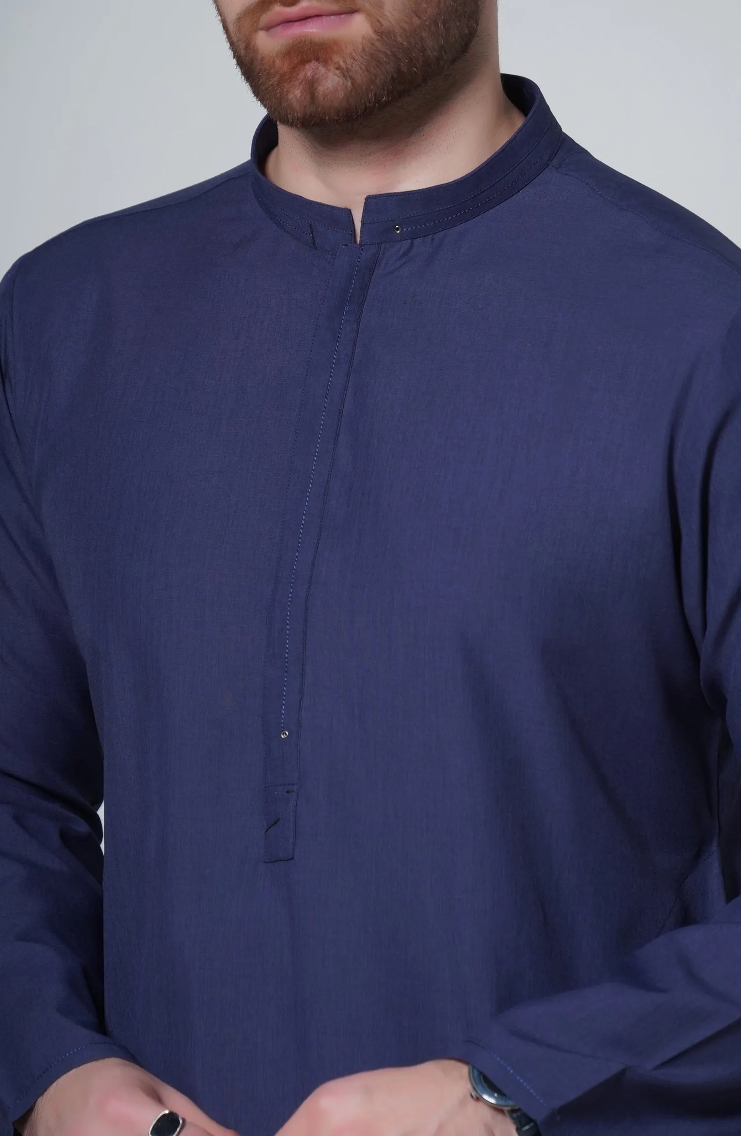 Blended Embroidered Kurta - Medium Blue