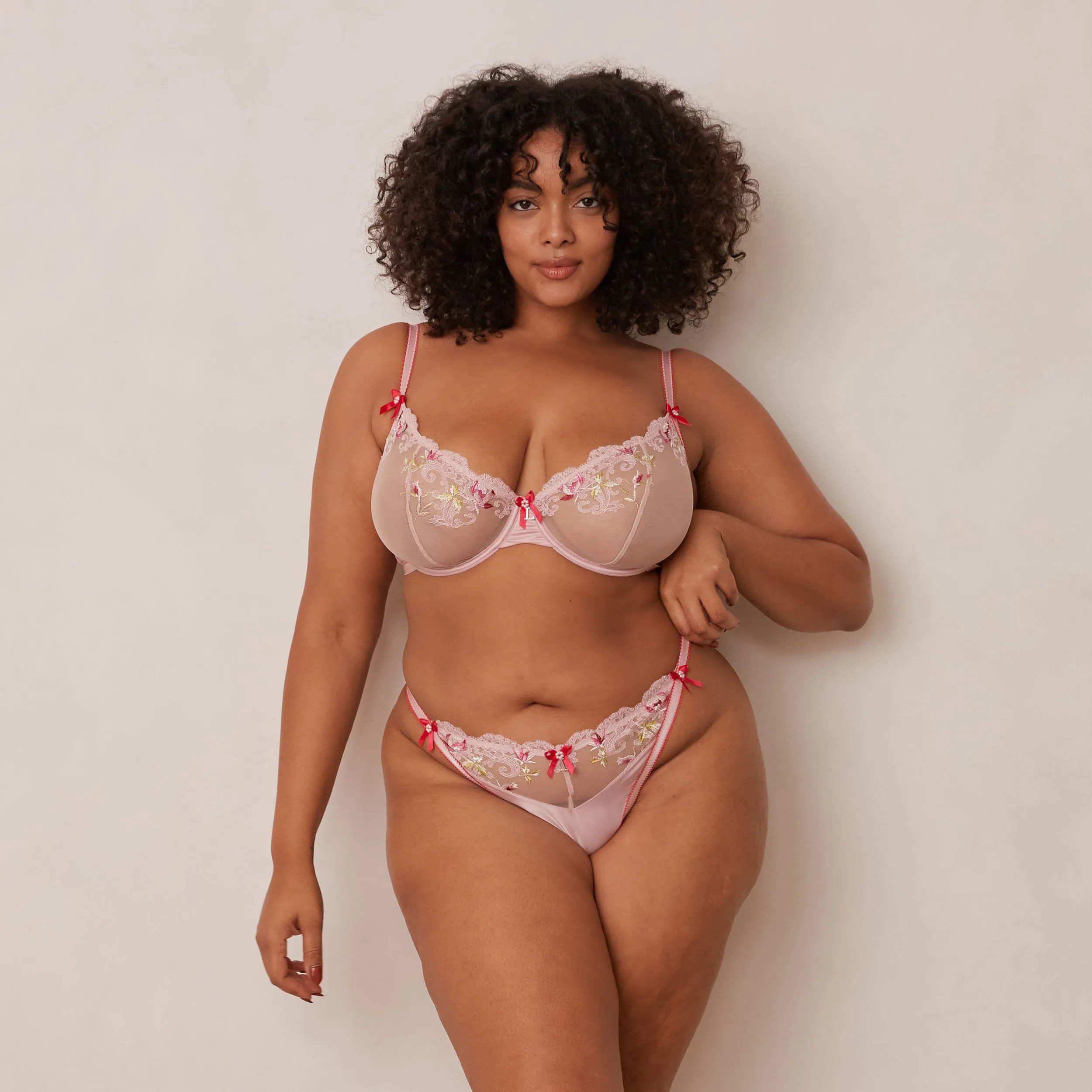 Bloom Embroidered Balcony Bra  - Pink