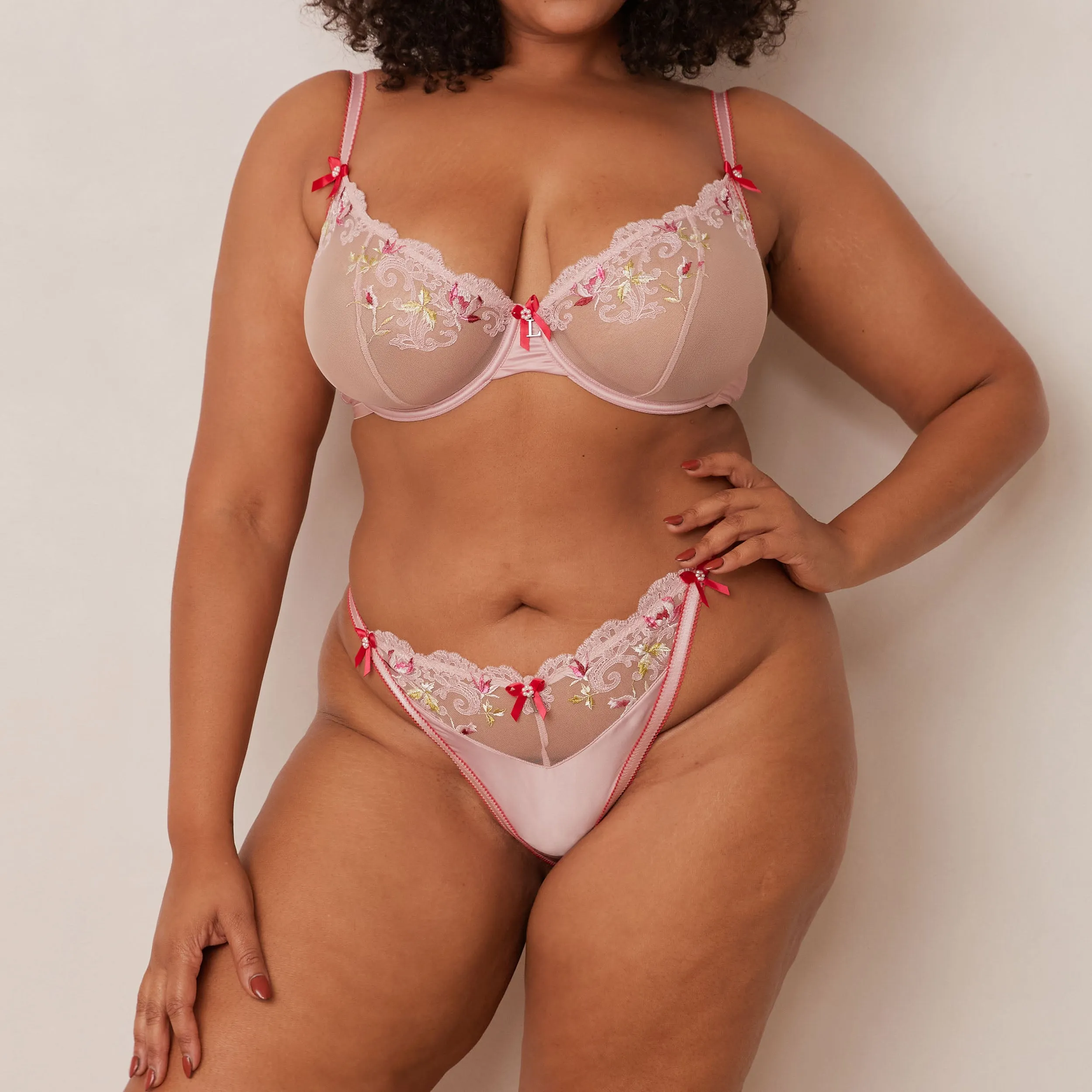 Bloom Embroidered Balcony Bra  - Pink