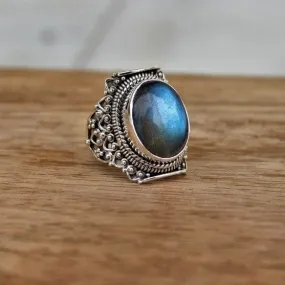 Blue Fire Labradorite Handmade 925 Sterling Silver Ring