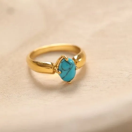 Blue Turquoise Gemstone Gold Filled 925 Sterling Silver Ring