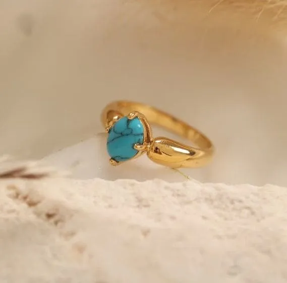 Blue Turquoise Gemstone Gold Filled 925 Sterling Silver Ring