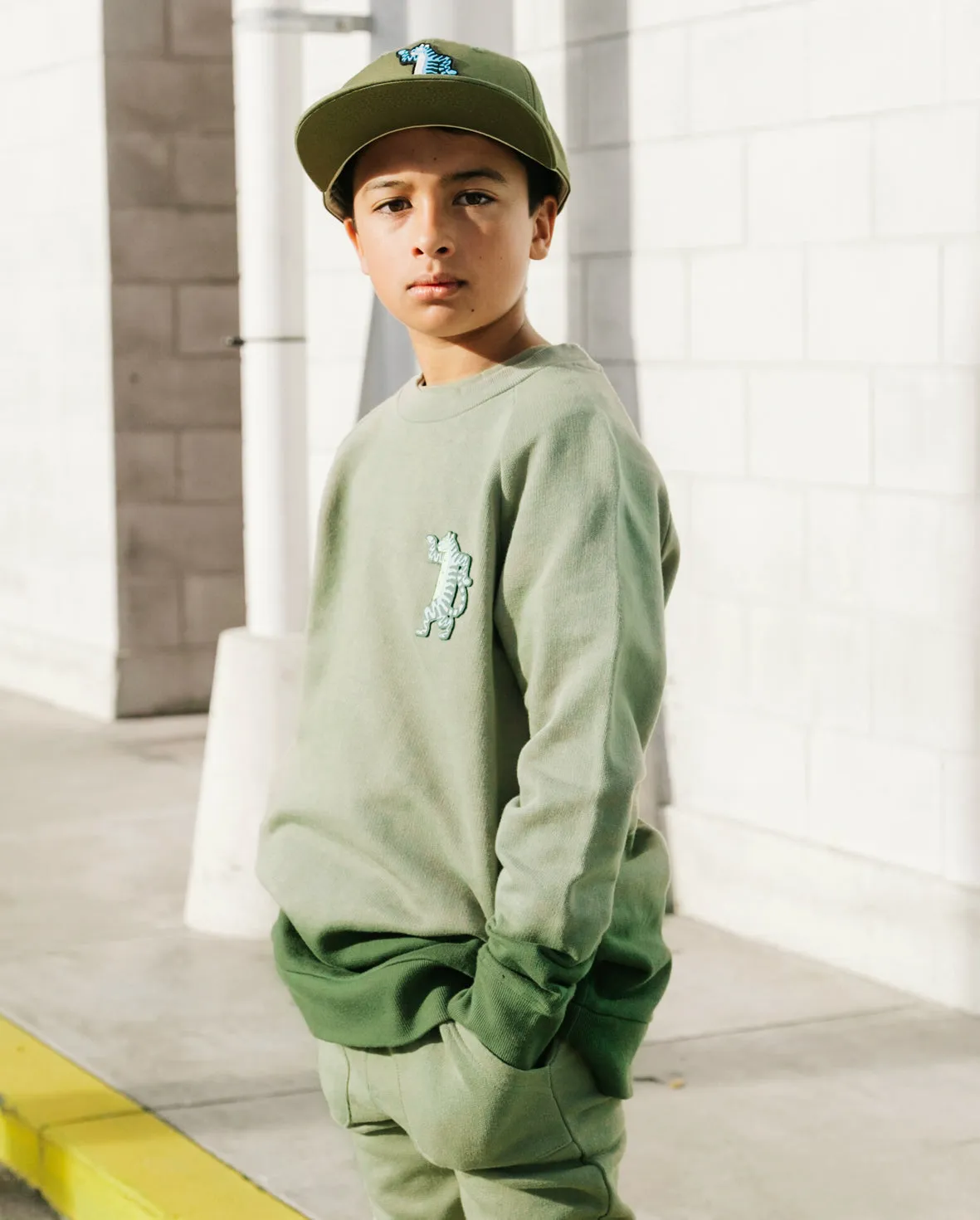 BOB Dancing Tiger Green Die Dye Raglan Crew