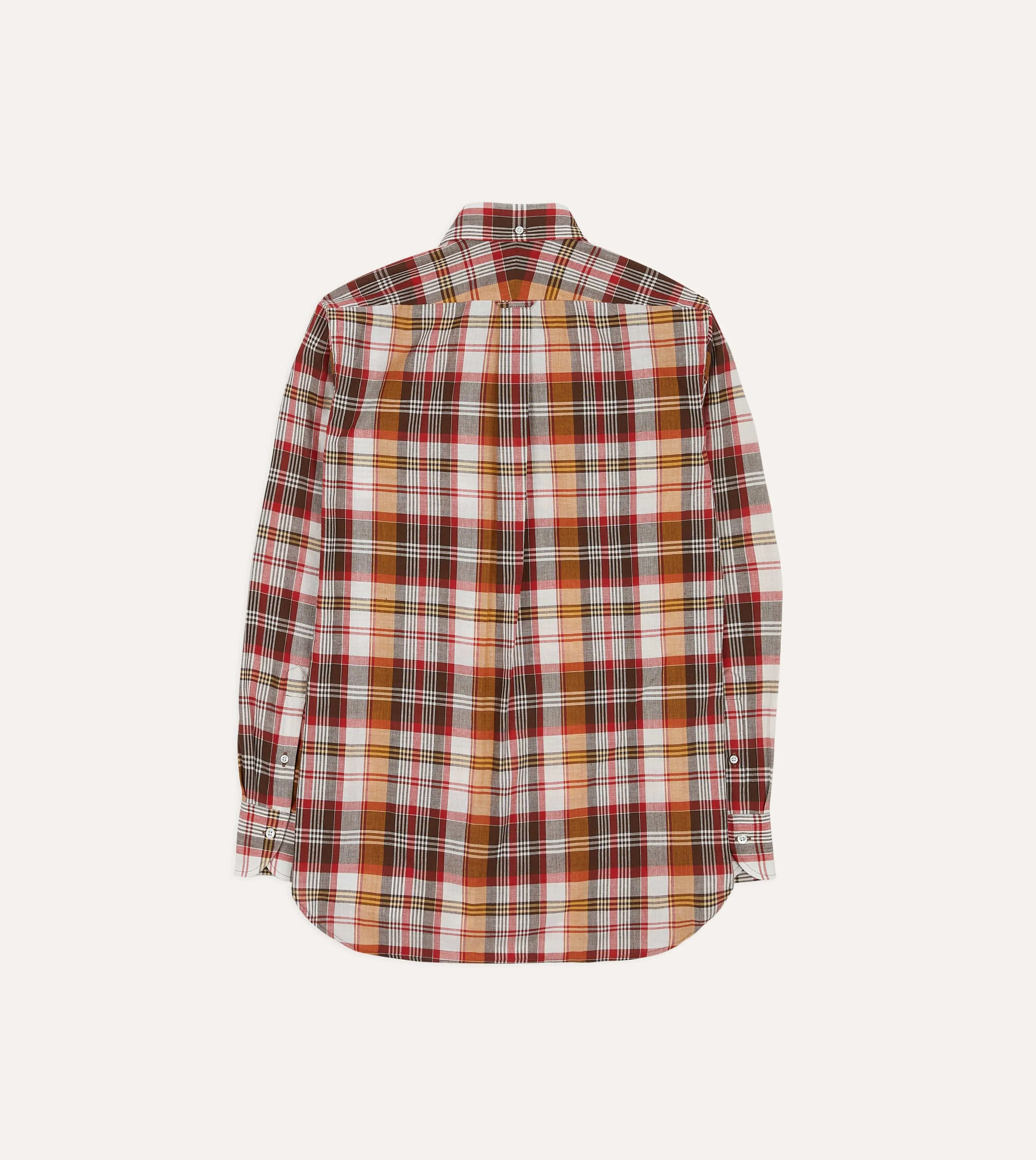 Brown and Red Madras Check Cotton Button-Down Shirt