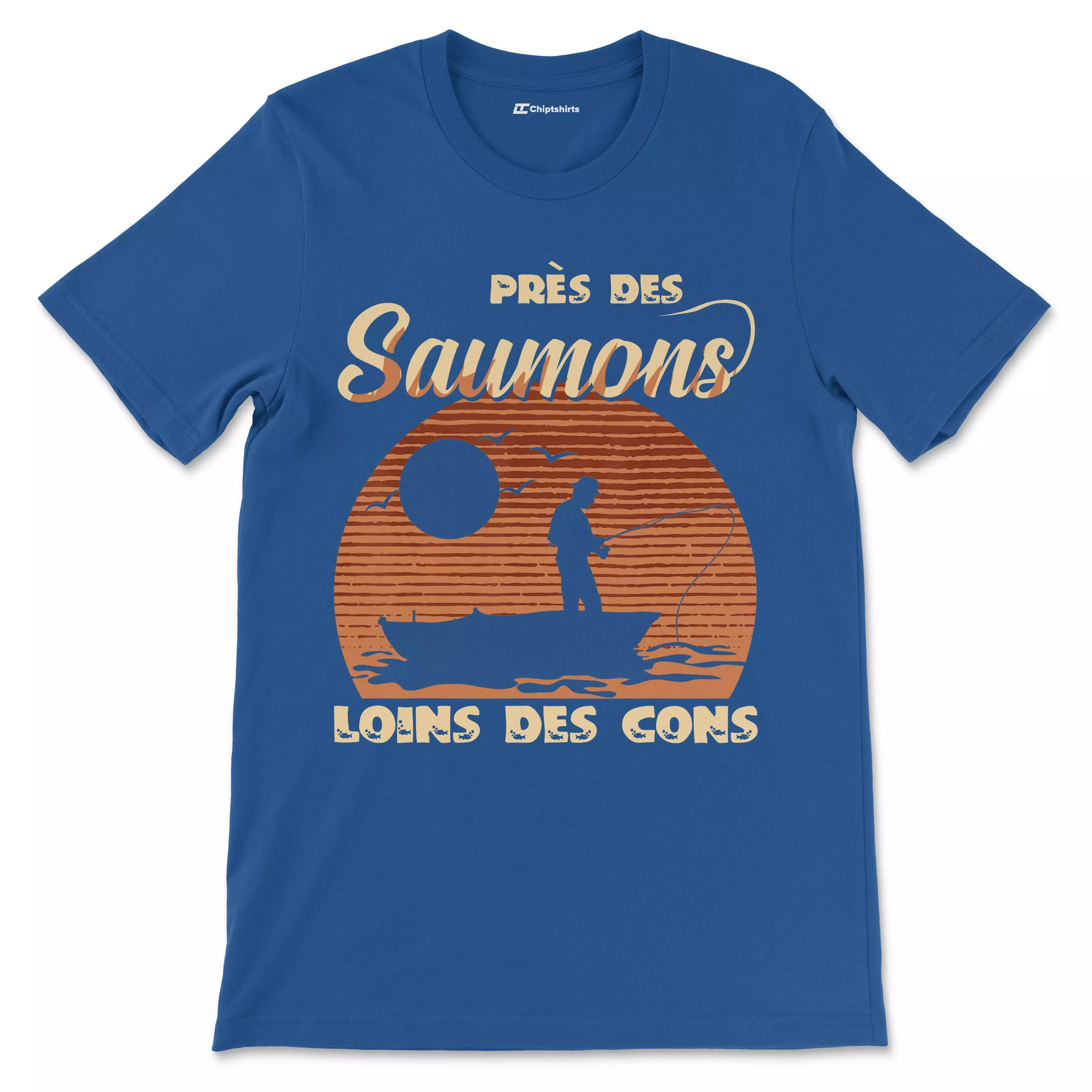 Cadeau Humour Pêcheur Homme, Pêche du Saumon, T-shirt Pêcheur Drle, Près des Saumons Loins des Cons