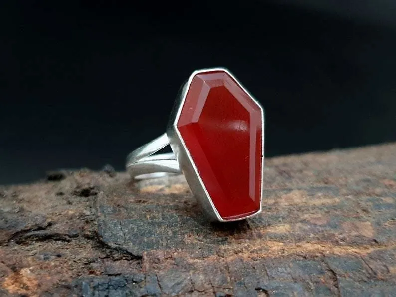 Carnelian Ring, Coffin Ring, Statement Ring, Gemstone Ring, Handmade Ring, 925 Silver Ring, Boho Ring, Dainty Ring, Women Ring, Gift For Her