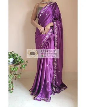 Dark Purple Satin Silk Chandani Saree