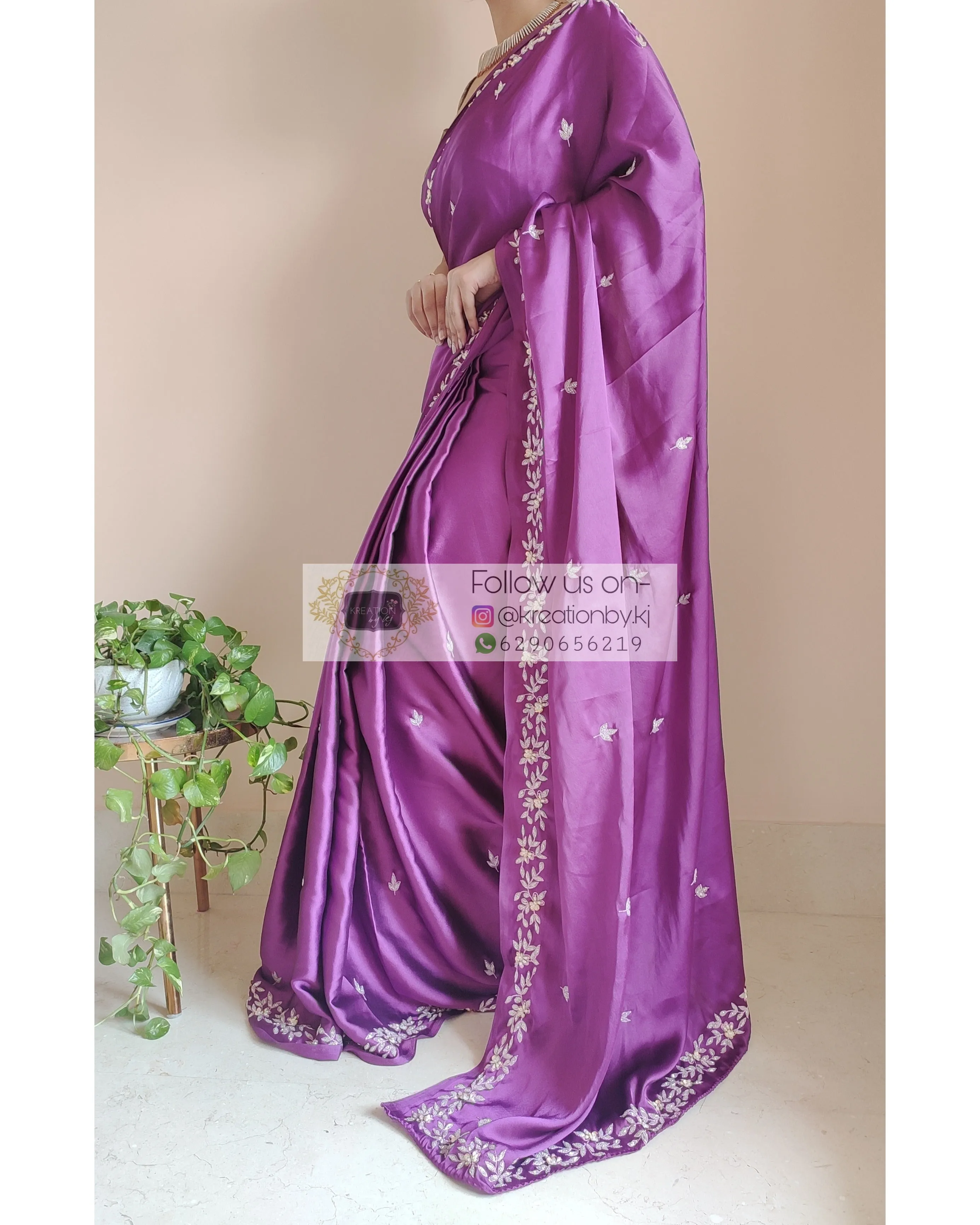 Dark Purple Satin Silk Chandani Saree