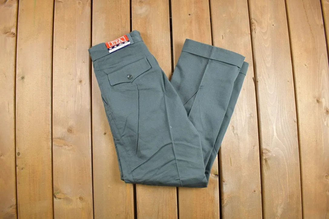 Deadstock Vintage 1980s ETA Pleated Trousers Size 28 x 30.5 / 80s Workwear / 1980s Pants / Olive Green /