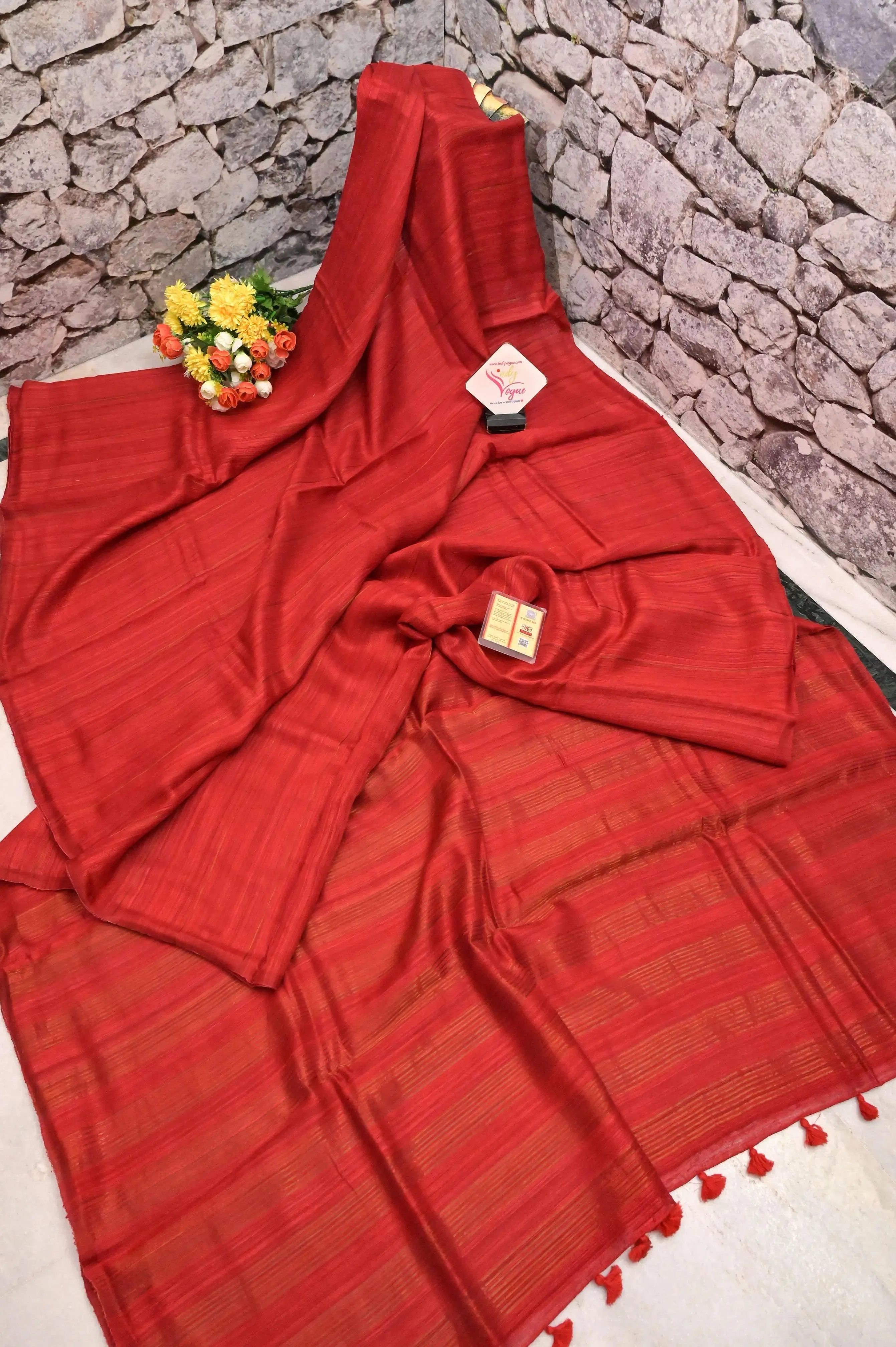 Deep Red Color Pure Matka Silk Saree with Zari Stripe Work