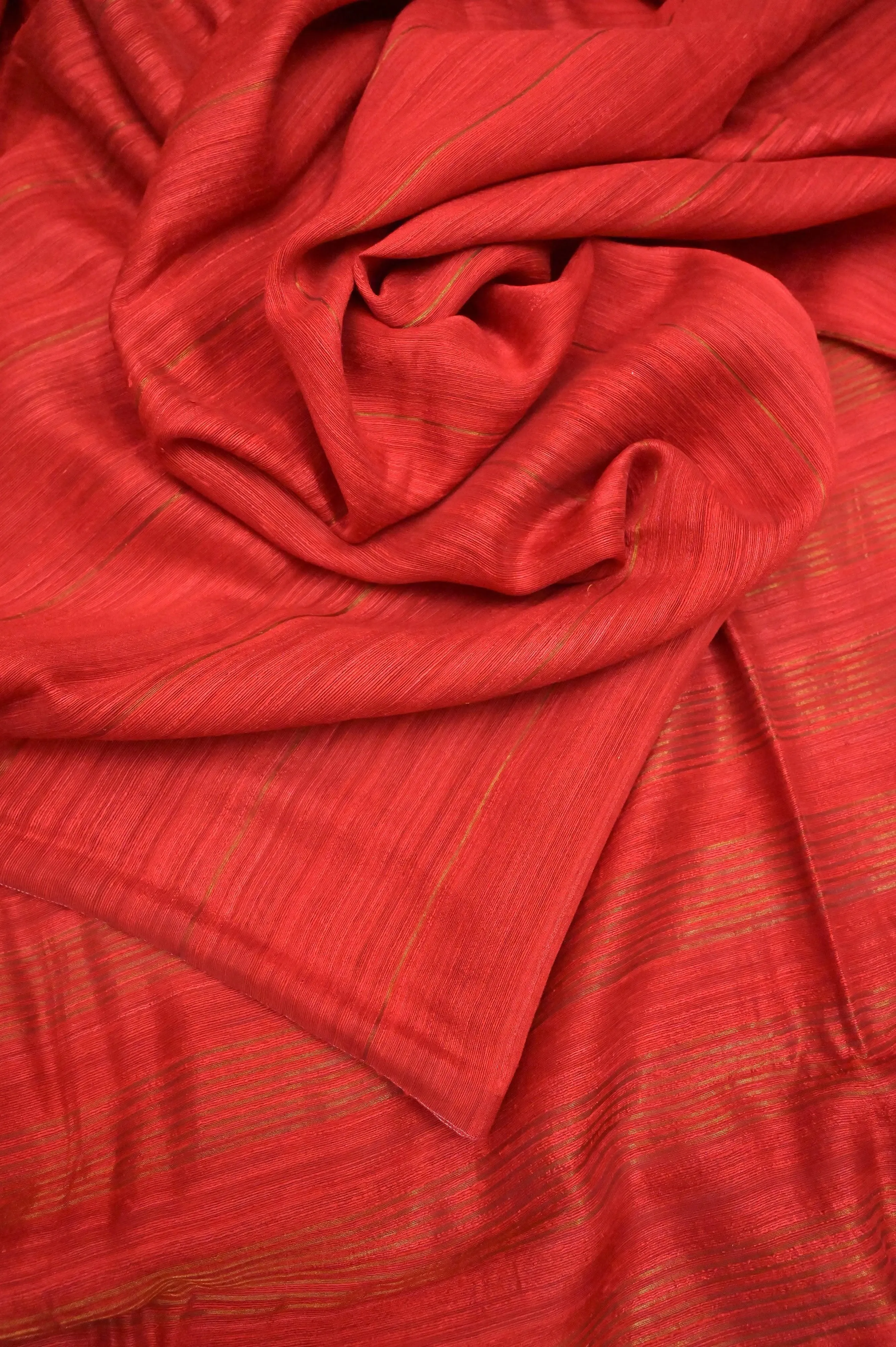 Deep Red Color Pure Matka Silk Saree with Zari Stripe Work