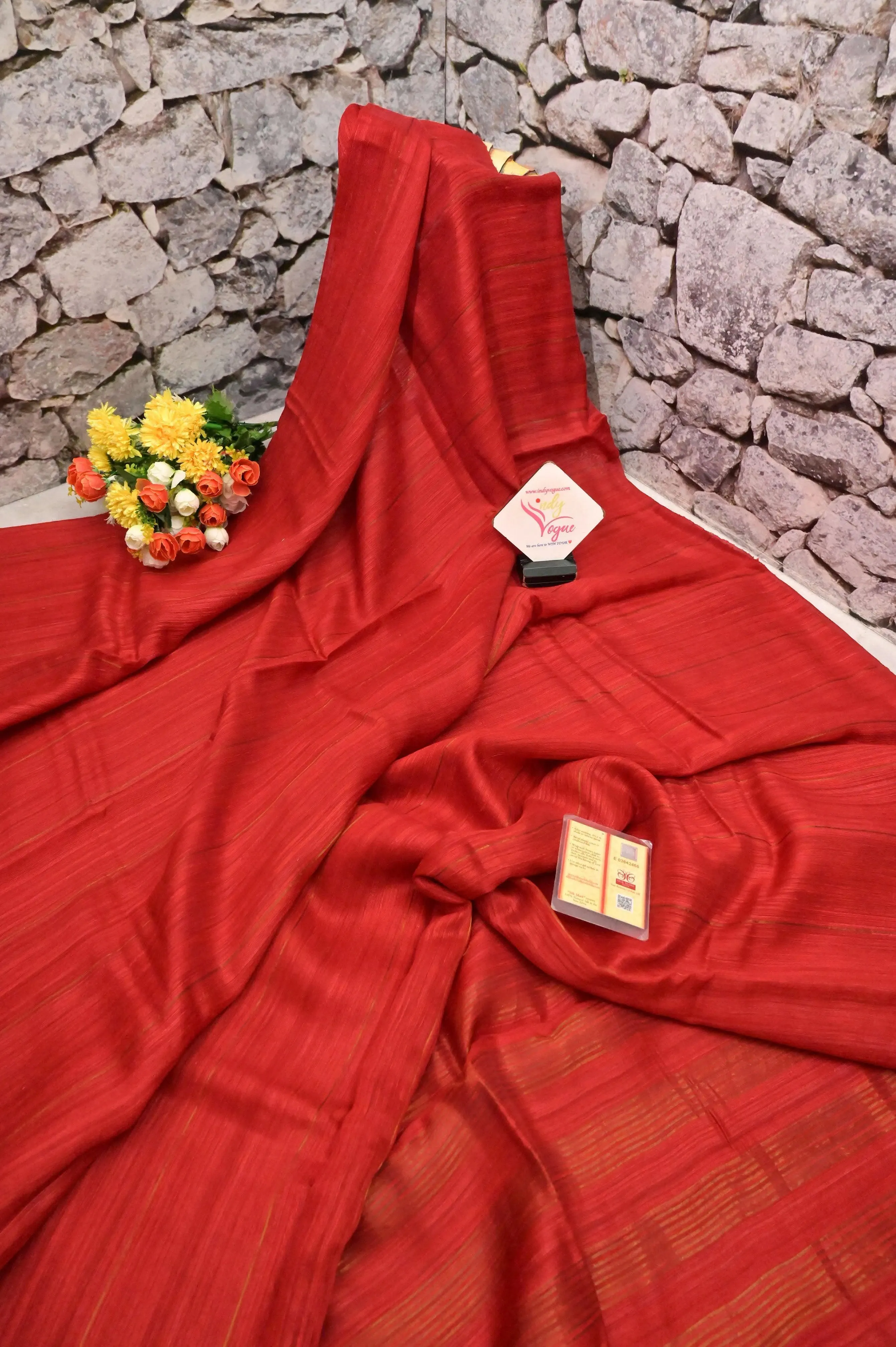 Deep Red Color Pure Matka Silk Saree with Zari Stripe Work