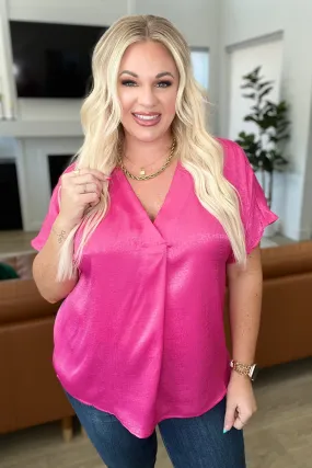 DOORBUSTER: Pleat Front V-Neck Top in Hot Pink (Ships in 1-2 Weeks)