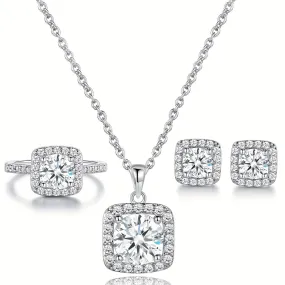 Elegant Zircon Bridal Jewelry Set - Necklace, Earrings, and Ring - 14K Gold Plated - Perfect Gift for Weddings and Special Occasions