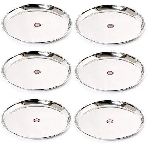 Embassy Kanchan Dinner Plate, Size 12, 27.4 cms (Pack of 6, Stainless Steel)