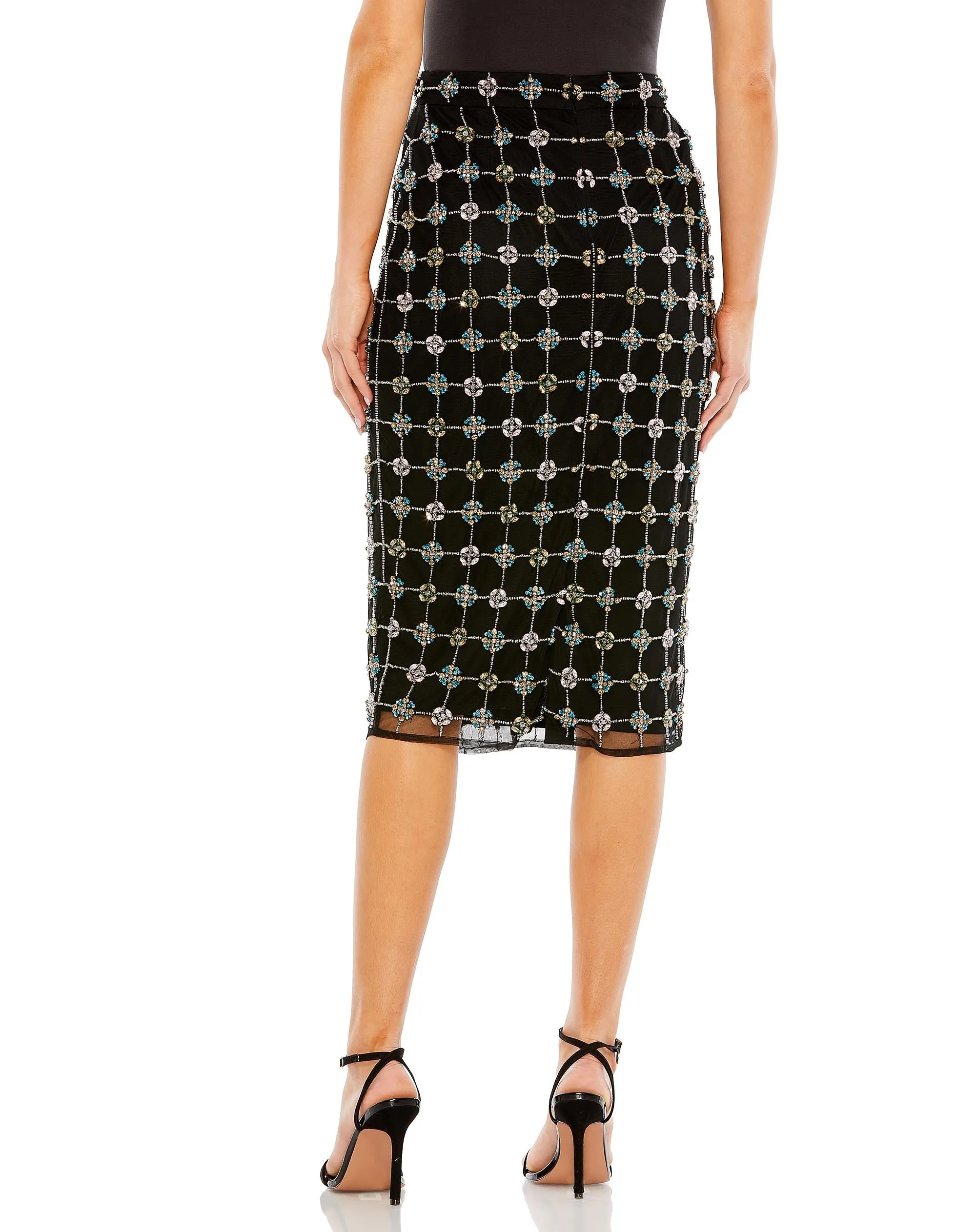 Embellished Geometrical Skirt with Rhinestones