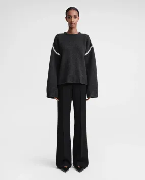 EMBROIDERED WOOL CASHMERE KNIT / GREY MELANGE