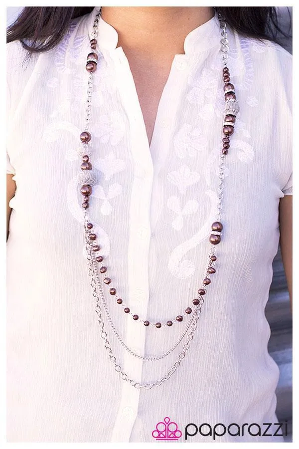 Enmeshed in Elegance Long Brown and Silver Necklace and matching Earrings - Paparazzi Accessories