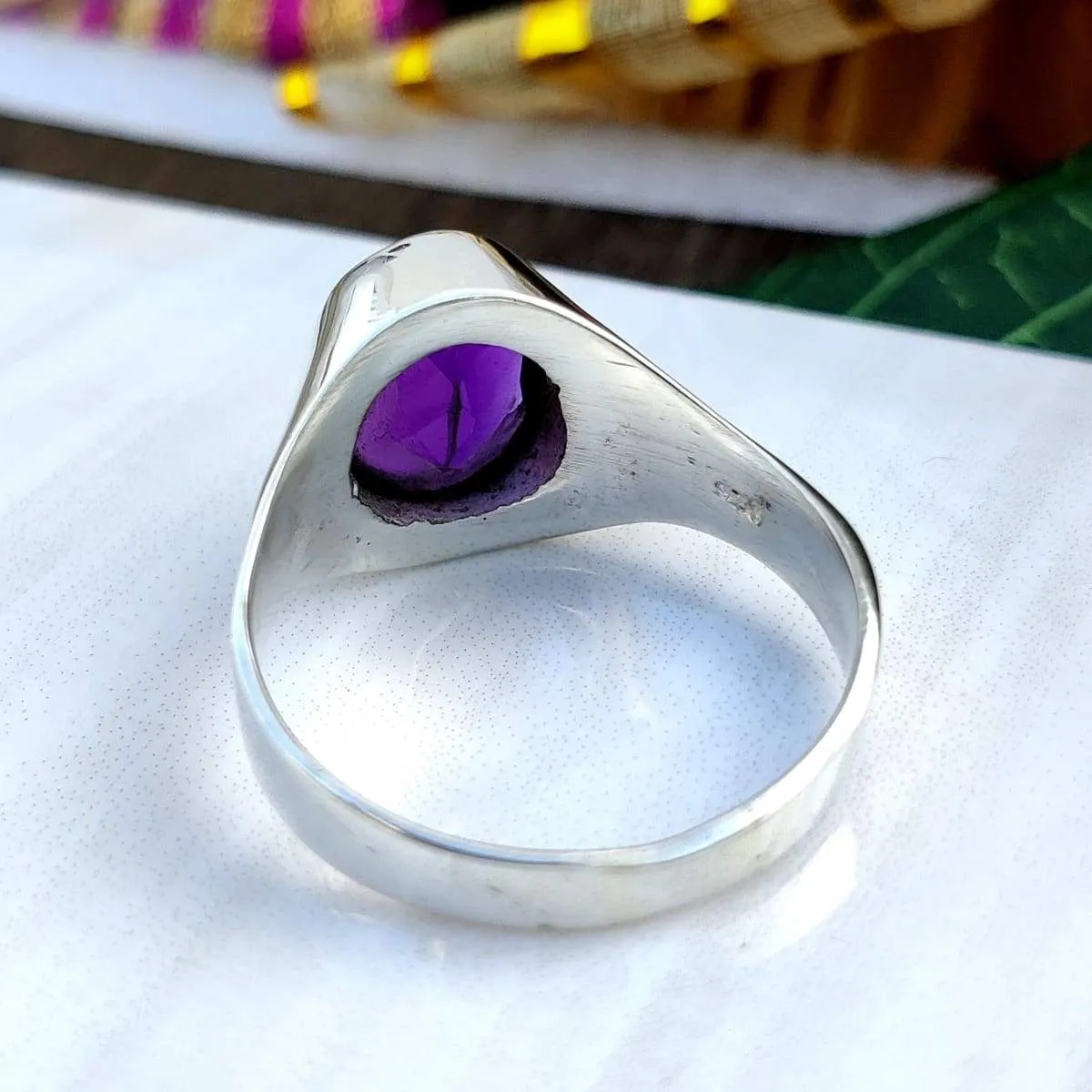 February Birthstone Ring, Natural Dark Purple Amethyst ring, Amethyst signet ring, 925 sterling silver, unisex ring, men's ring