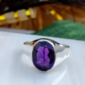 February Birthstone Ring, Natural Dark Purple Amethyst ring, Amethyst signet ring, 925 sterling silver, unisex ring, men's ring