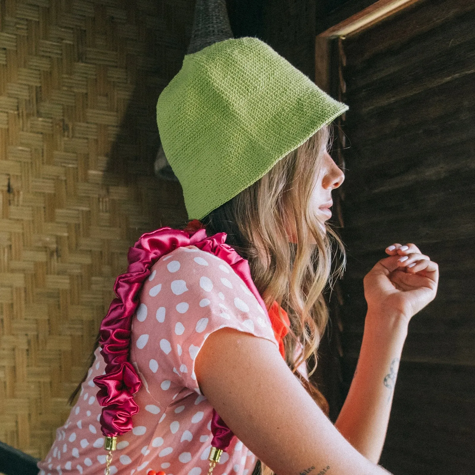 FLORETTE Crochet Bucket Hat, in Lime Green