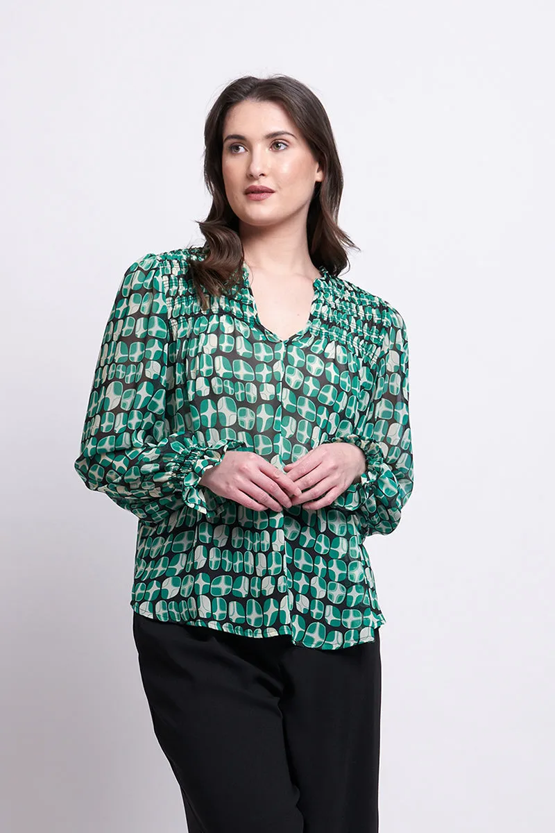 Foil  - Shirr It Around Blouse - Lava Green