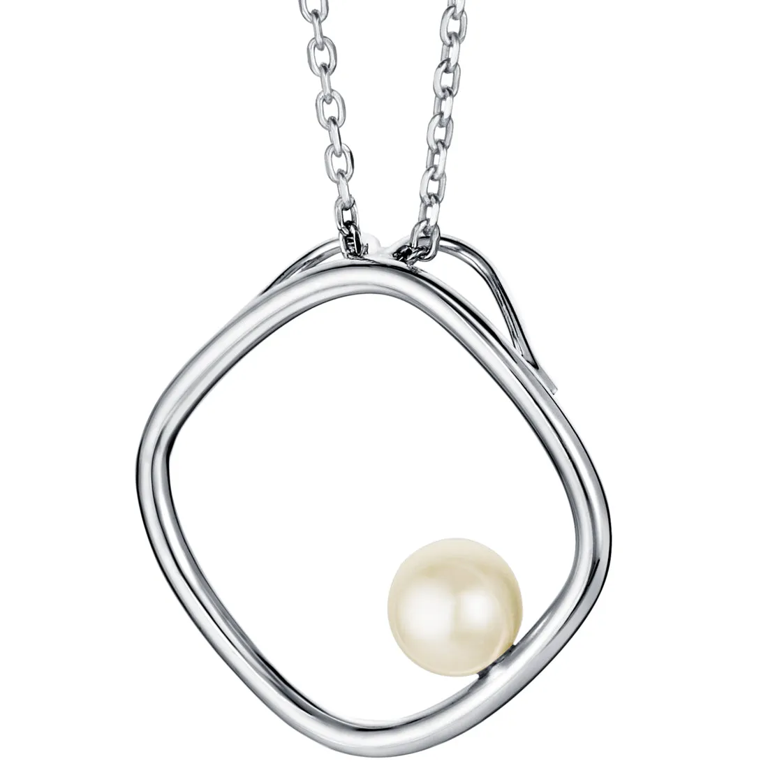 Freshwater Cultured Pearl Gravity Square Pendant in Sterling Silver