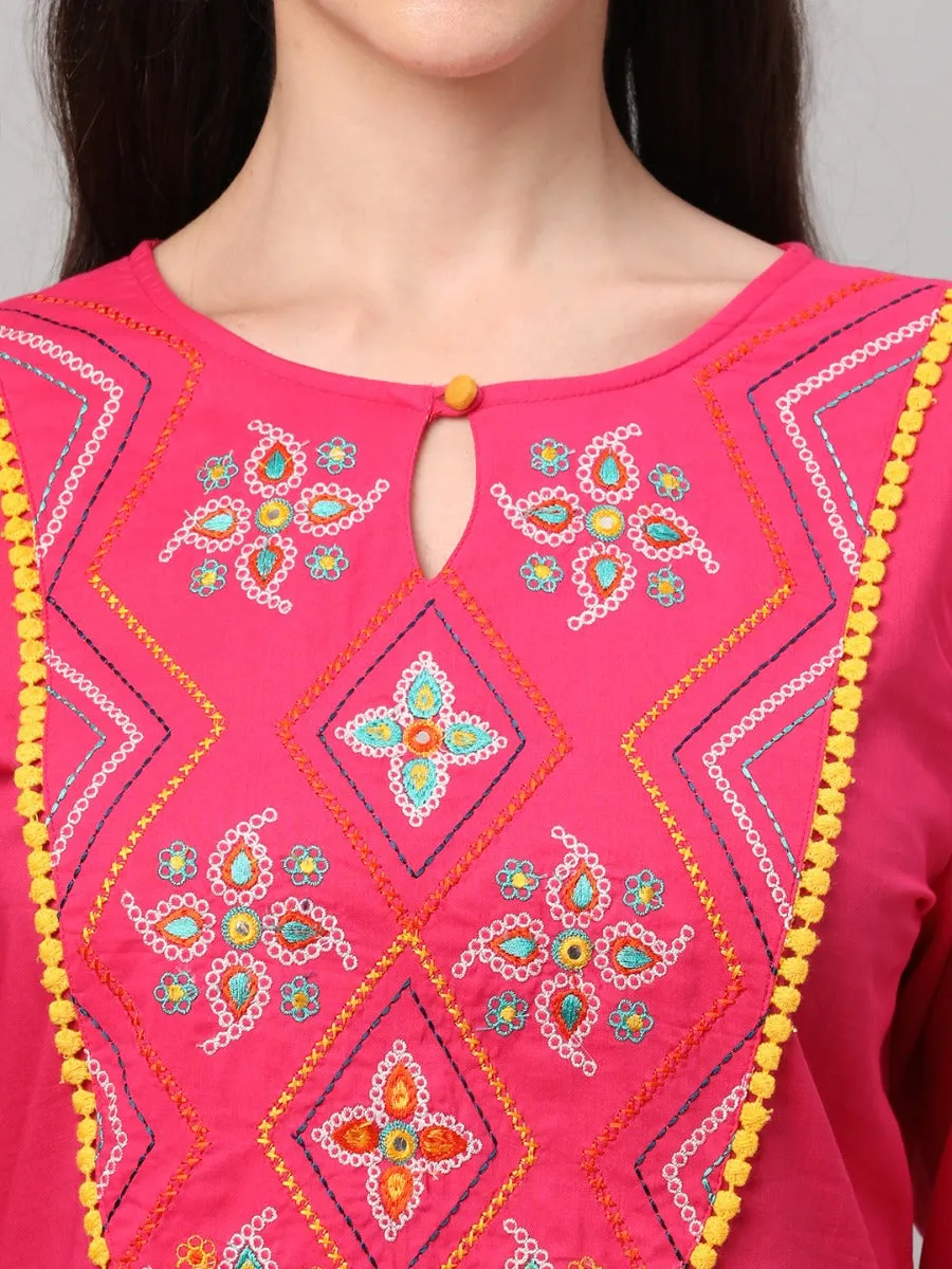 Fuchsia Embroidered Kurta Trouser Dupatta