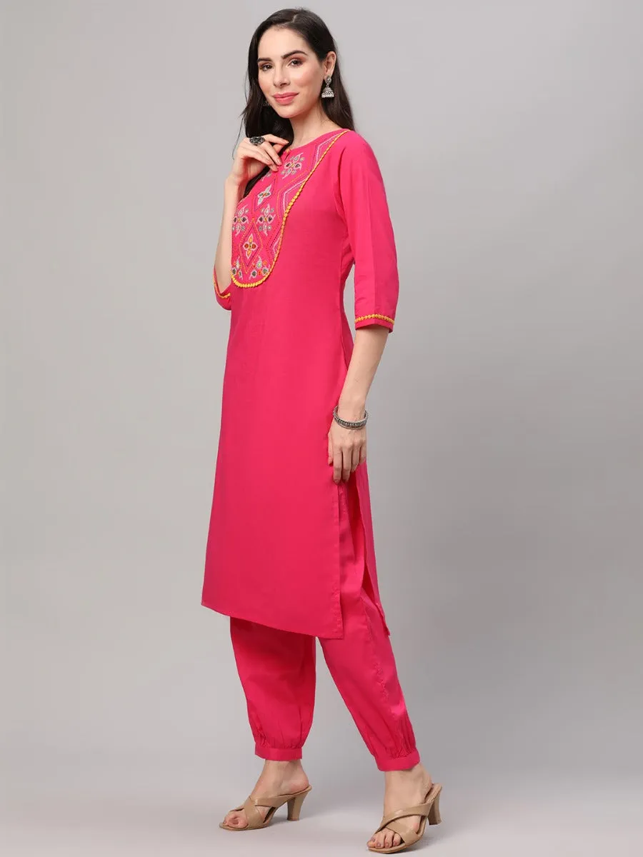 Fuchsia Embroidered Kurta Trouser Dupatta