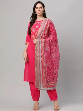 Fuchsia Embroidered Kurta Trouser Dupatta