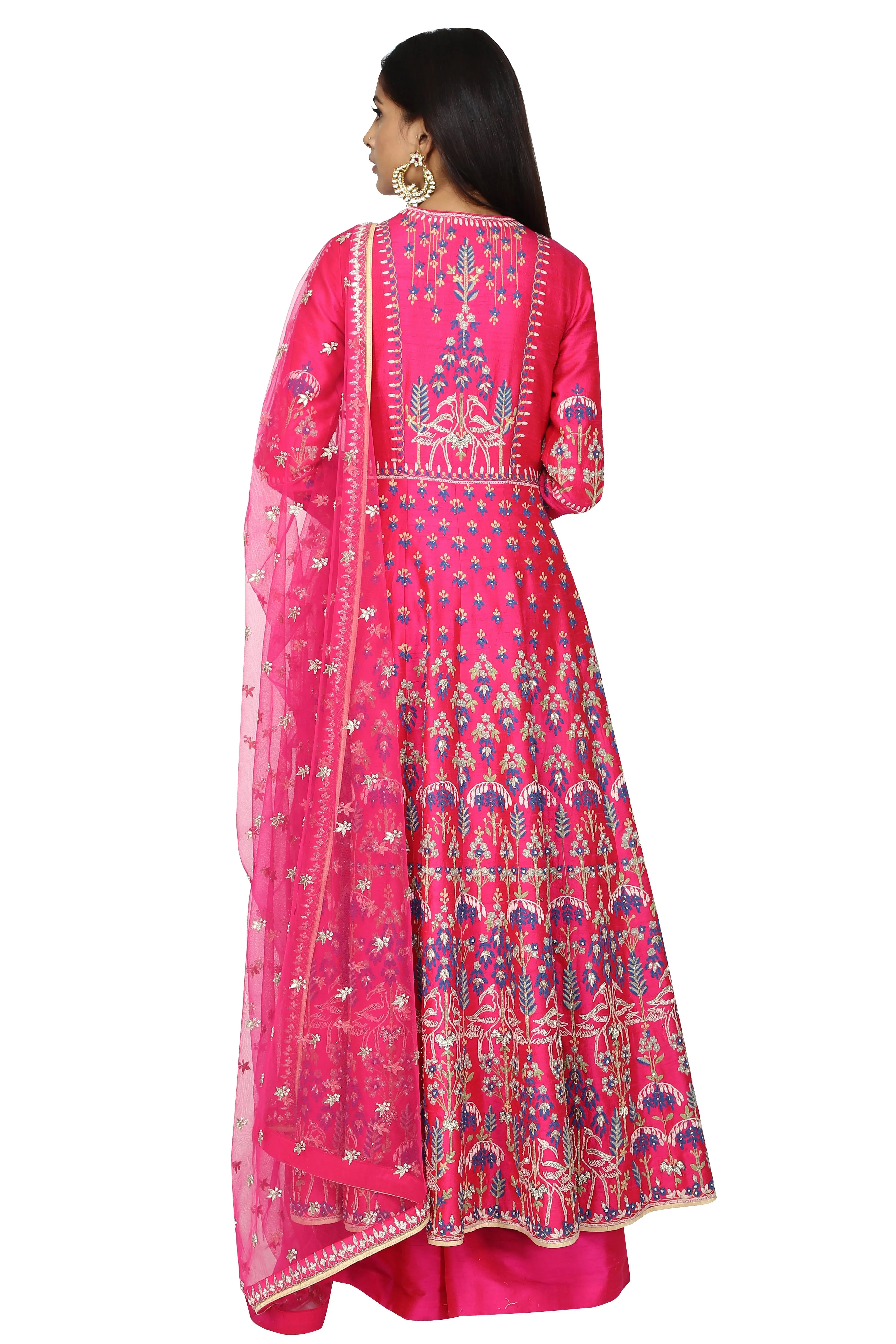 Fuchsia Pink Embroidered Anarkali Set.