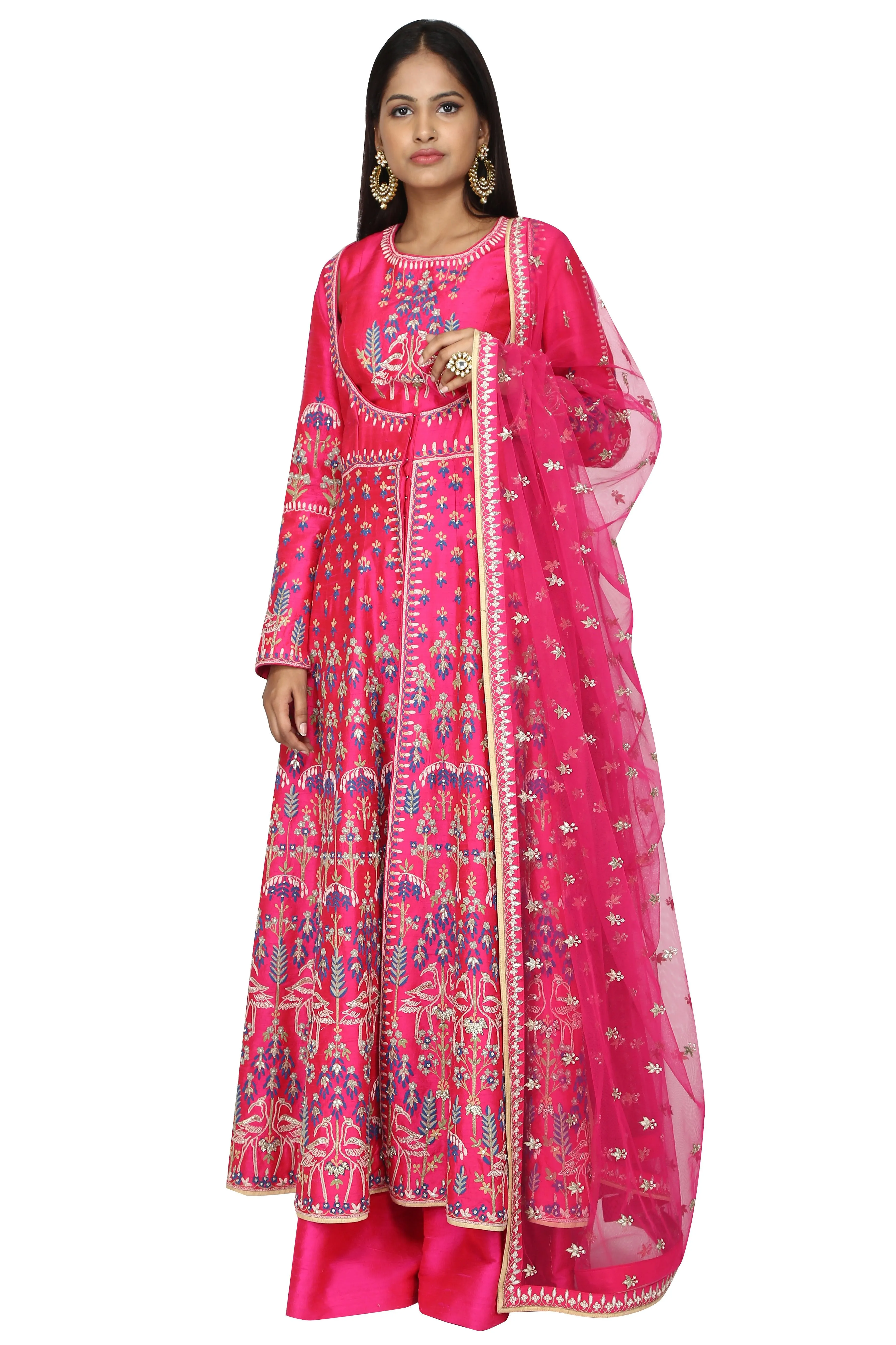 Fuchsia Pink Embroidered Anarkali Set.