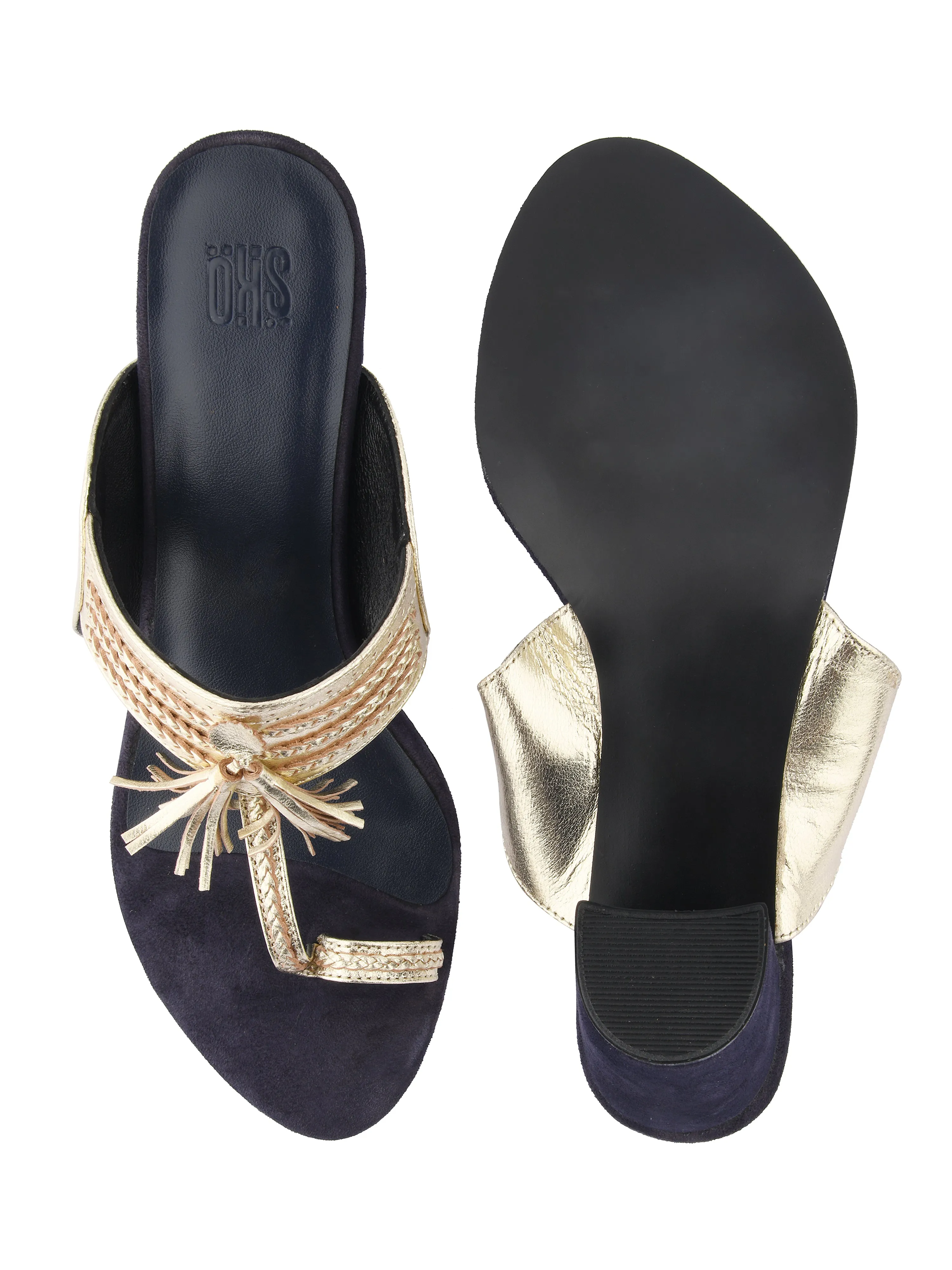 Gold Kolhapuri Block Heels For Women