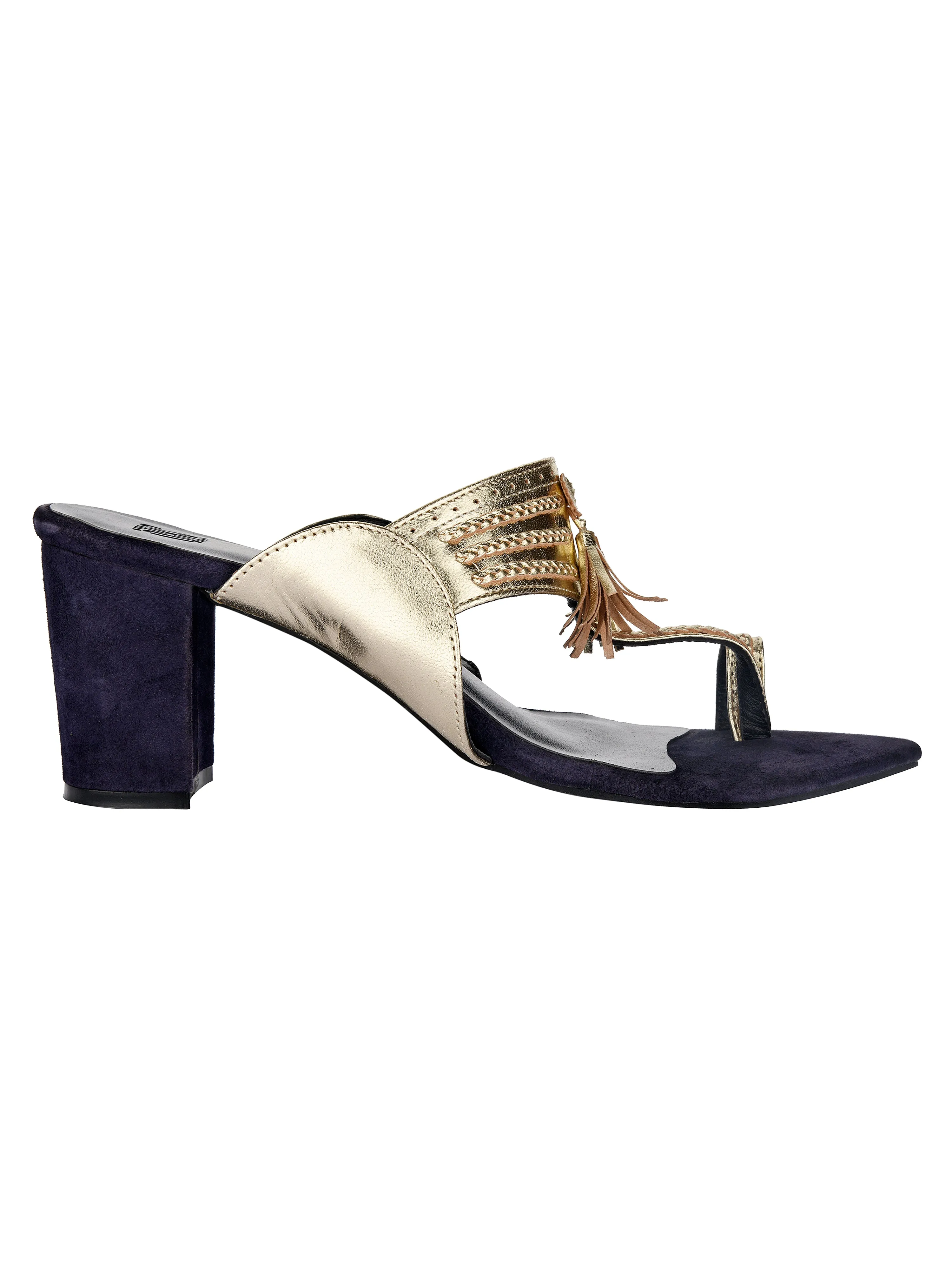 Gold Kolhapuri Block Heels For Women