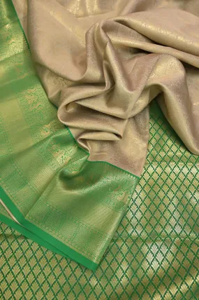 Grey and Green Color Brocade South Silk with Golden Zari Work