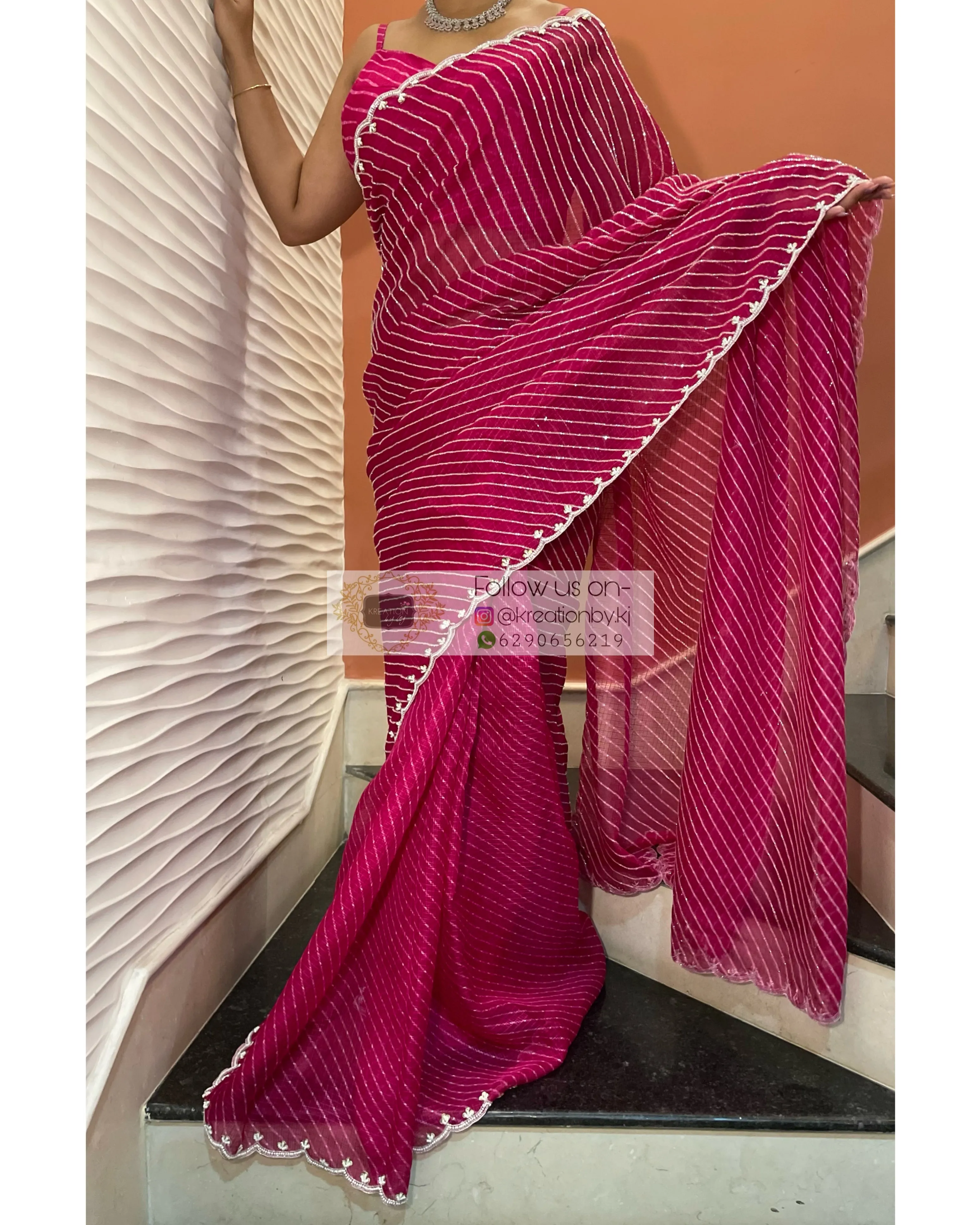 Gulaabi Leher Cutdana Saree