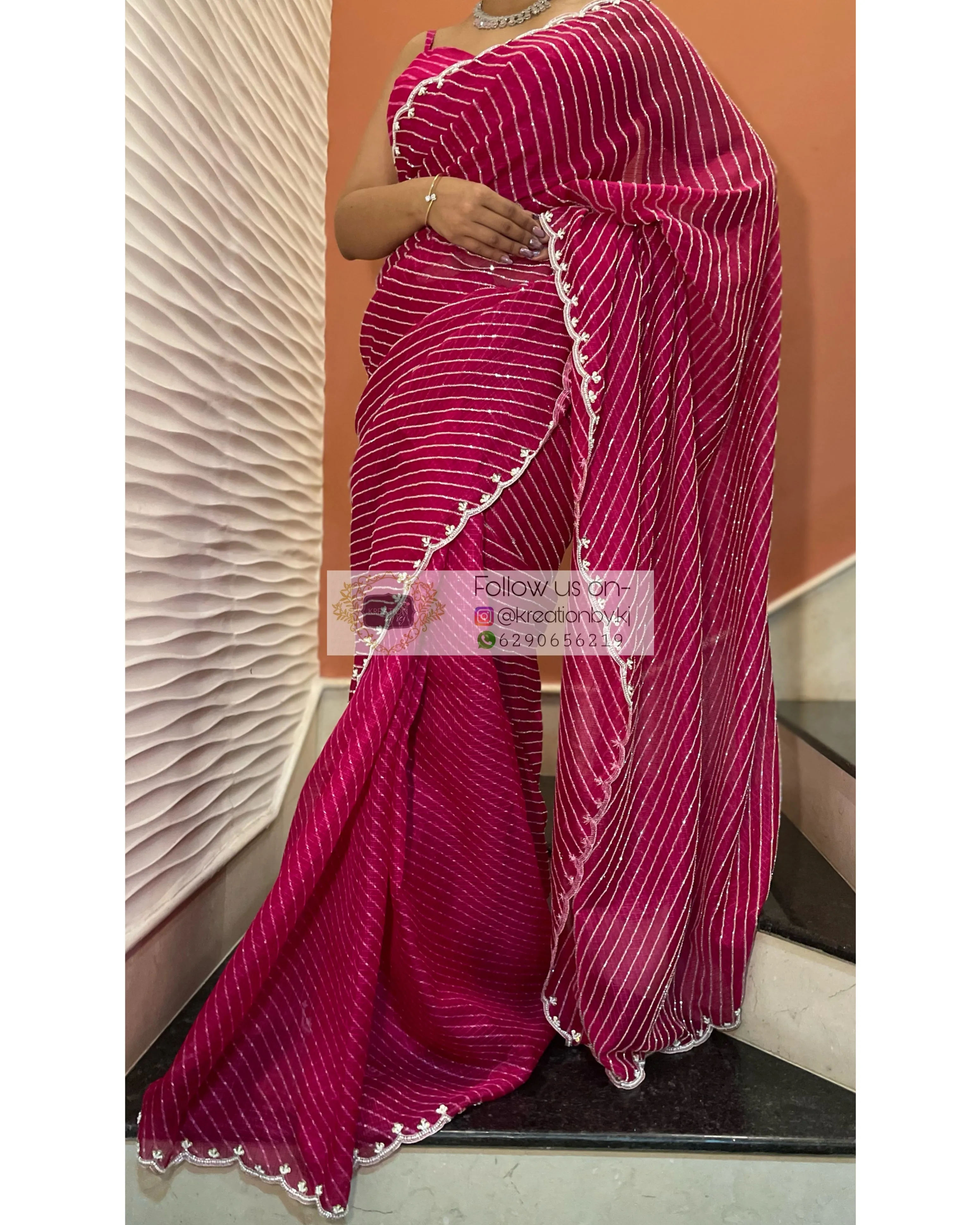 Gulaabi Leher Cutdana Saree