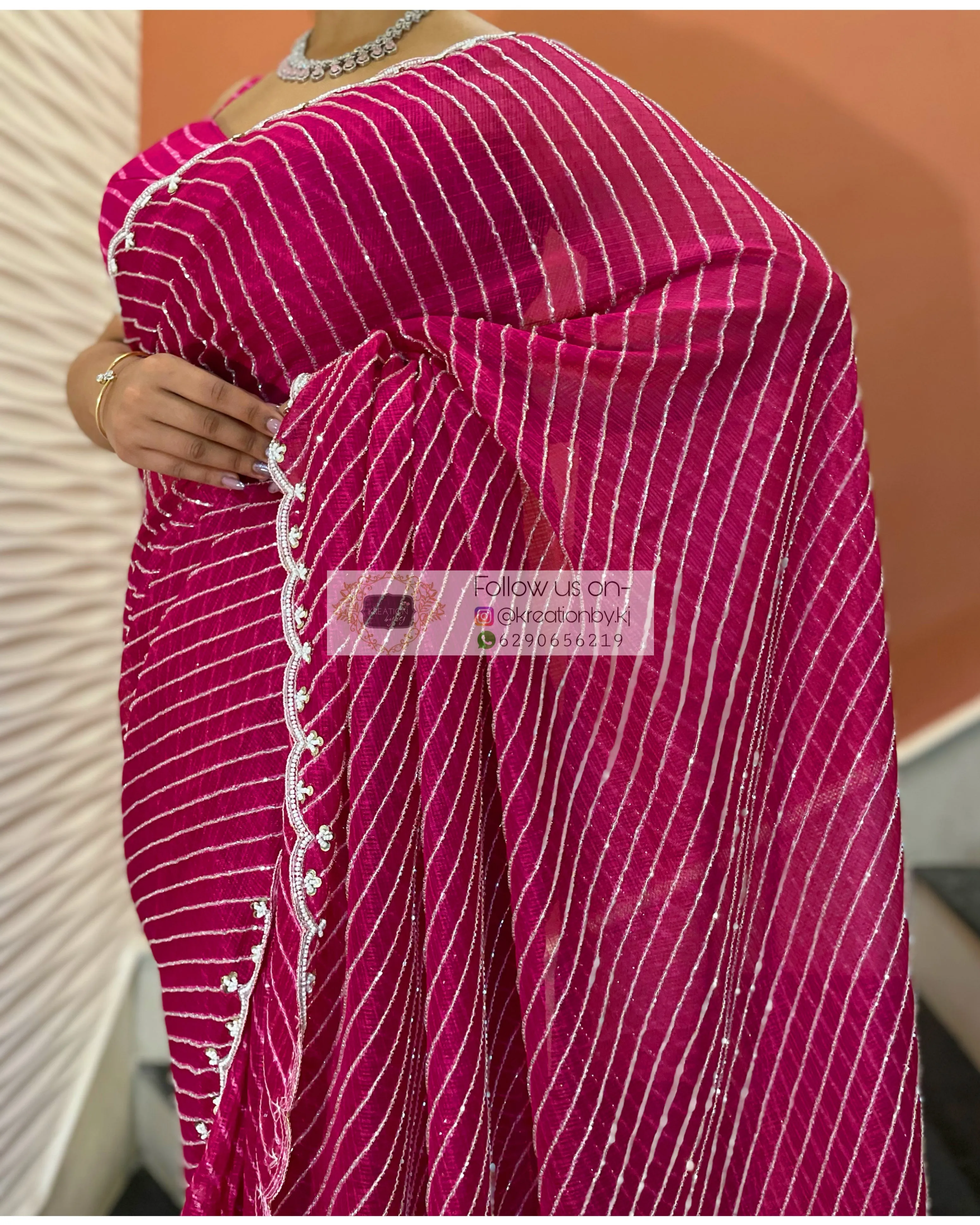 Gulaabi Leher Cutdana Saree