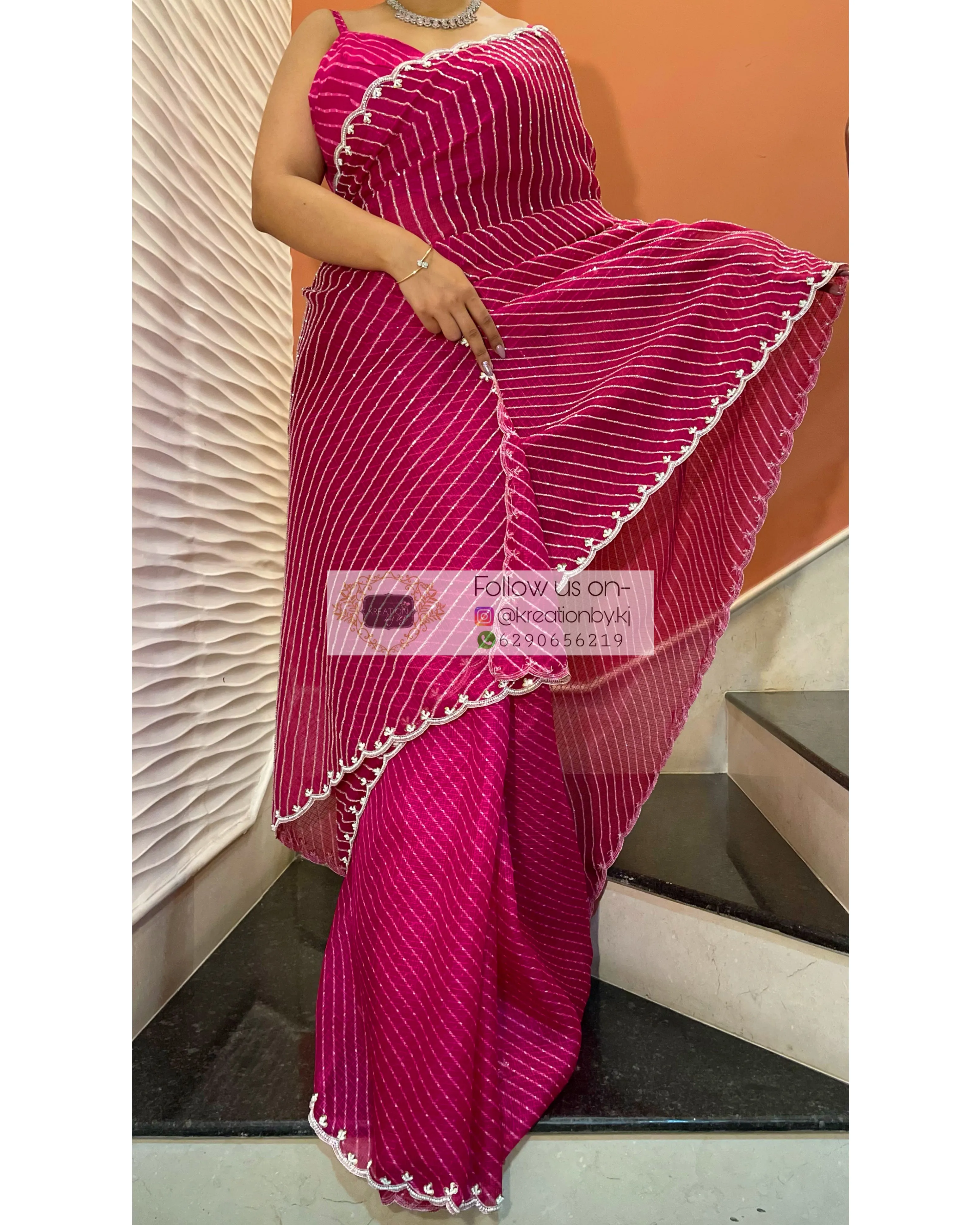 Gulaabi Leher Cutdana Saree