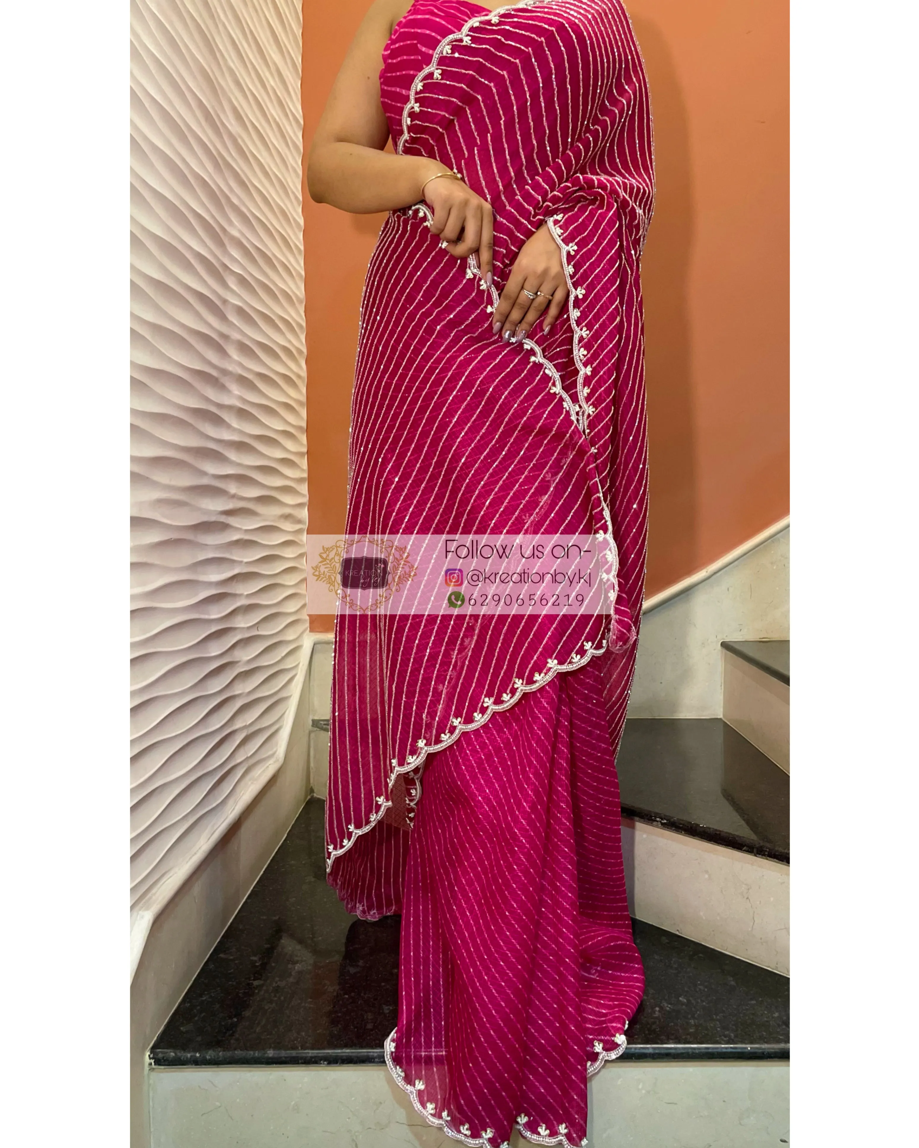 Gulaabi Leher Cutdana Saree