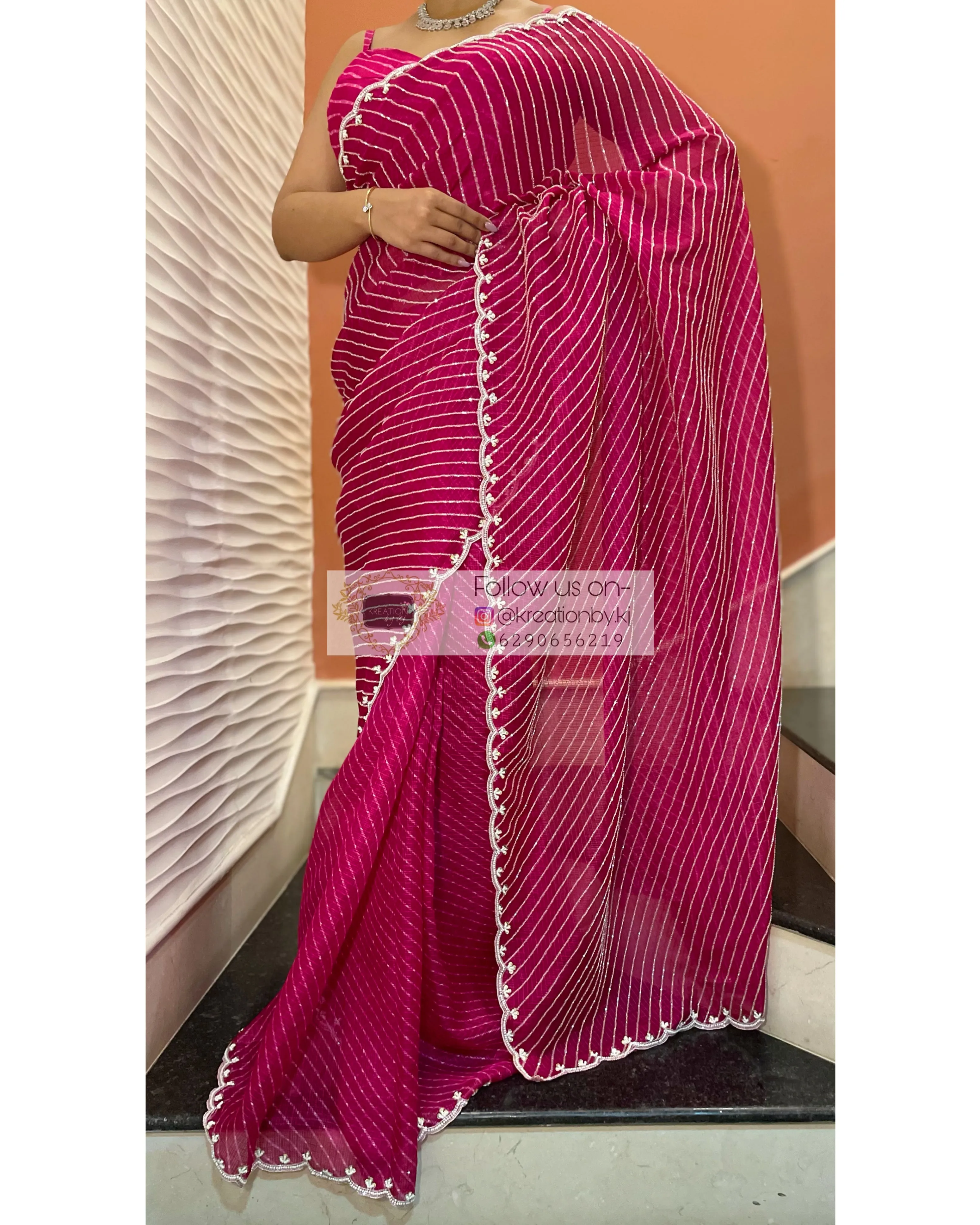 Gulaabi Leher Cutdana Saree