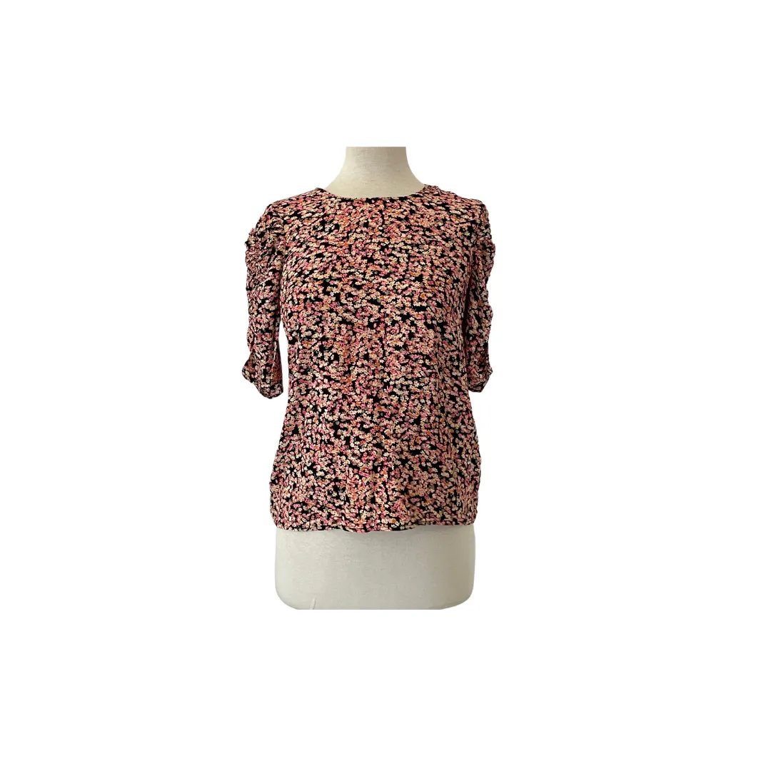 H&M Black Floral Printed Ruche-sleeves Blouse | Gently Used |