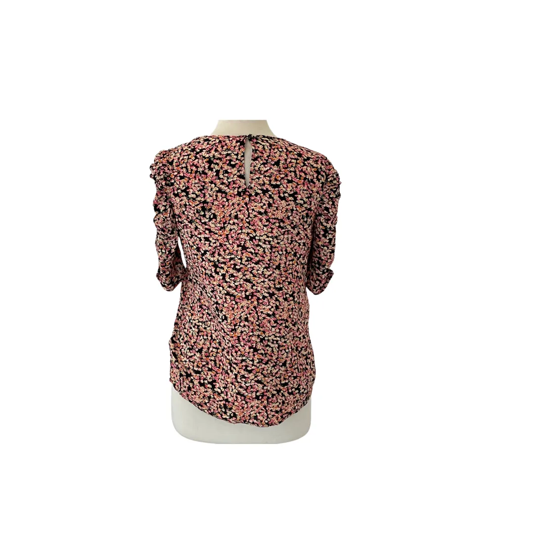 H&M Black Floral Printed Ruche-sleeves Blouse | Gently Used |