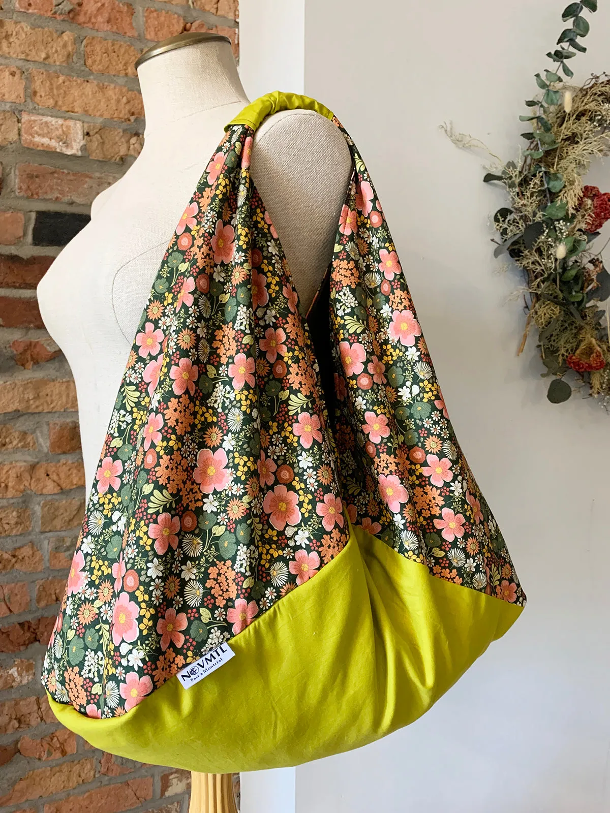 *Handmade* Origami bag | Market bag | Floral (Mustard)