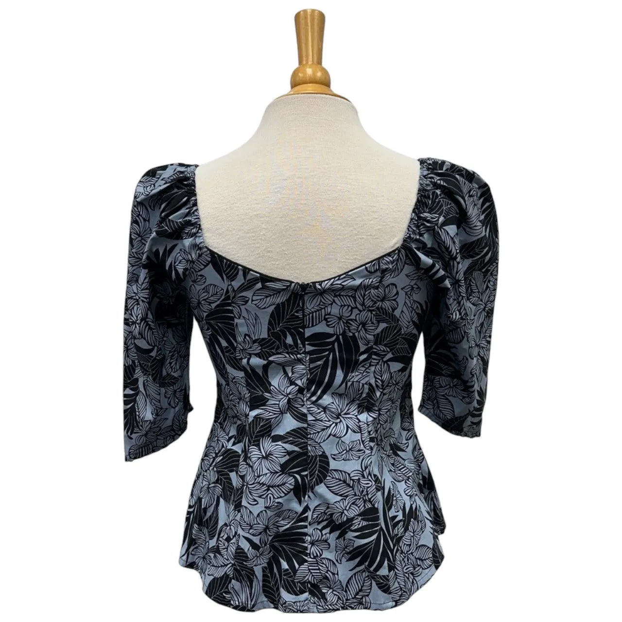 Hawaiian Half  Sleeve Blouse | Navy & White Hibiscus - 286B