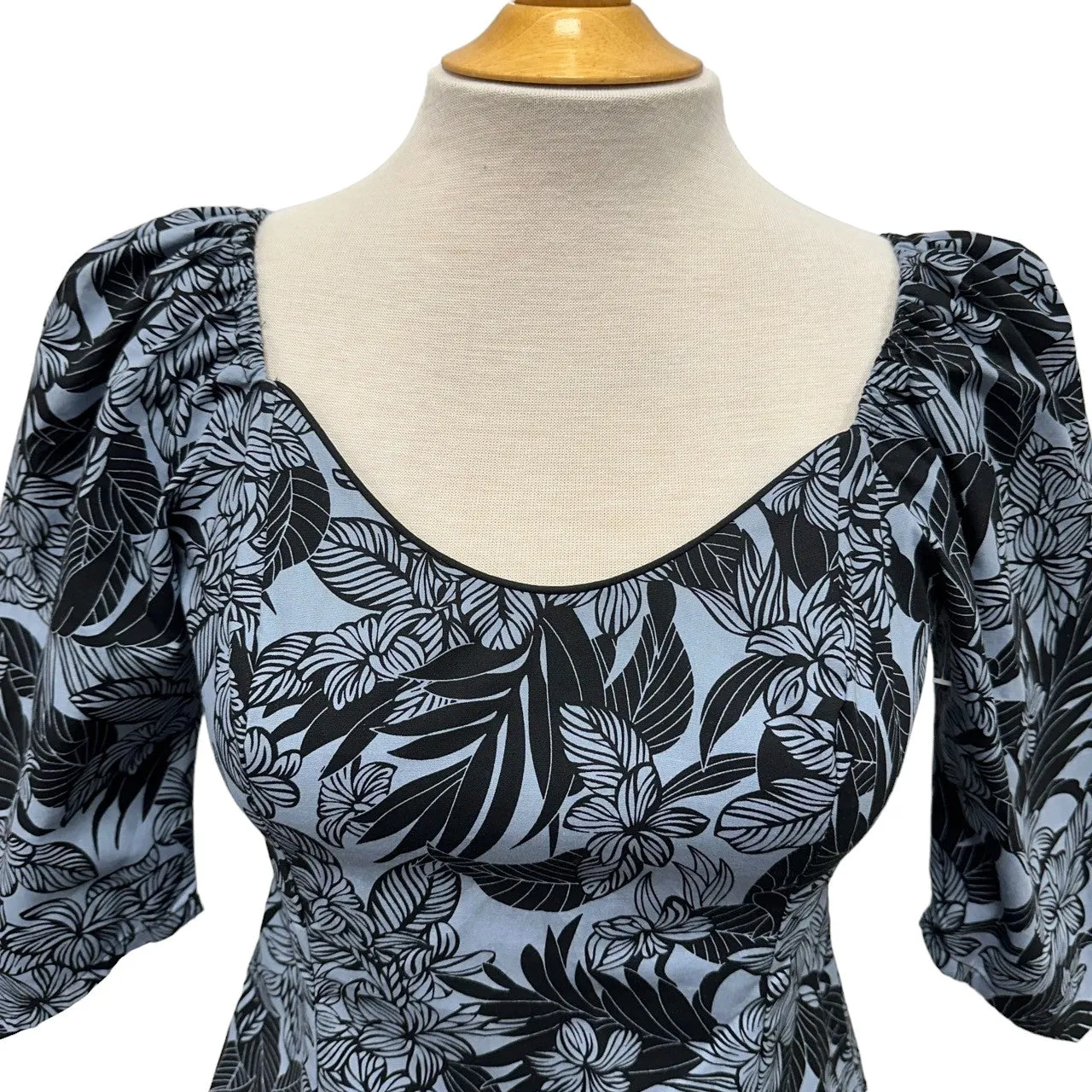 Hawaiian Half  Sleeve Blouse | Navy & White Hibiscus - 286B