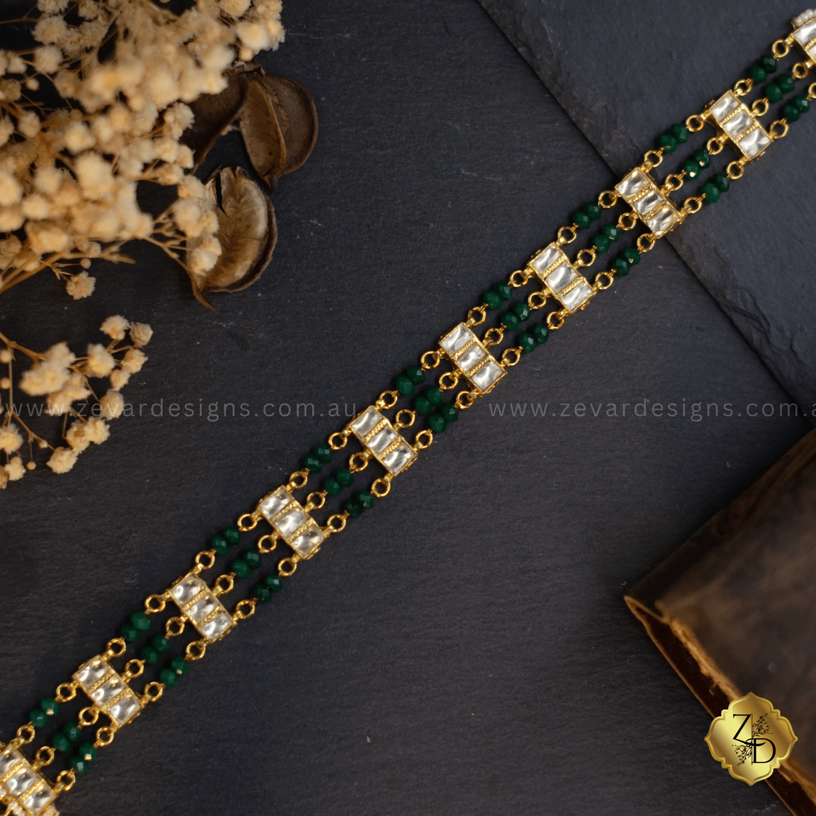 Headband Emerald Green Pachi Kundan - Sheesh Phool